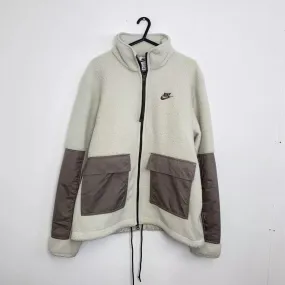 Preowned Nike Mens Pile Sherpa Fleece Full-Zip Jacket White / Light Bone Size S Logo.