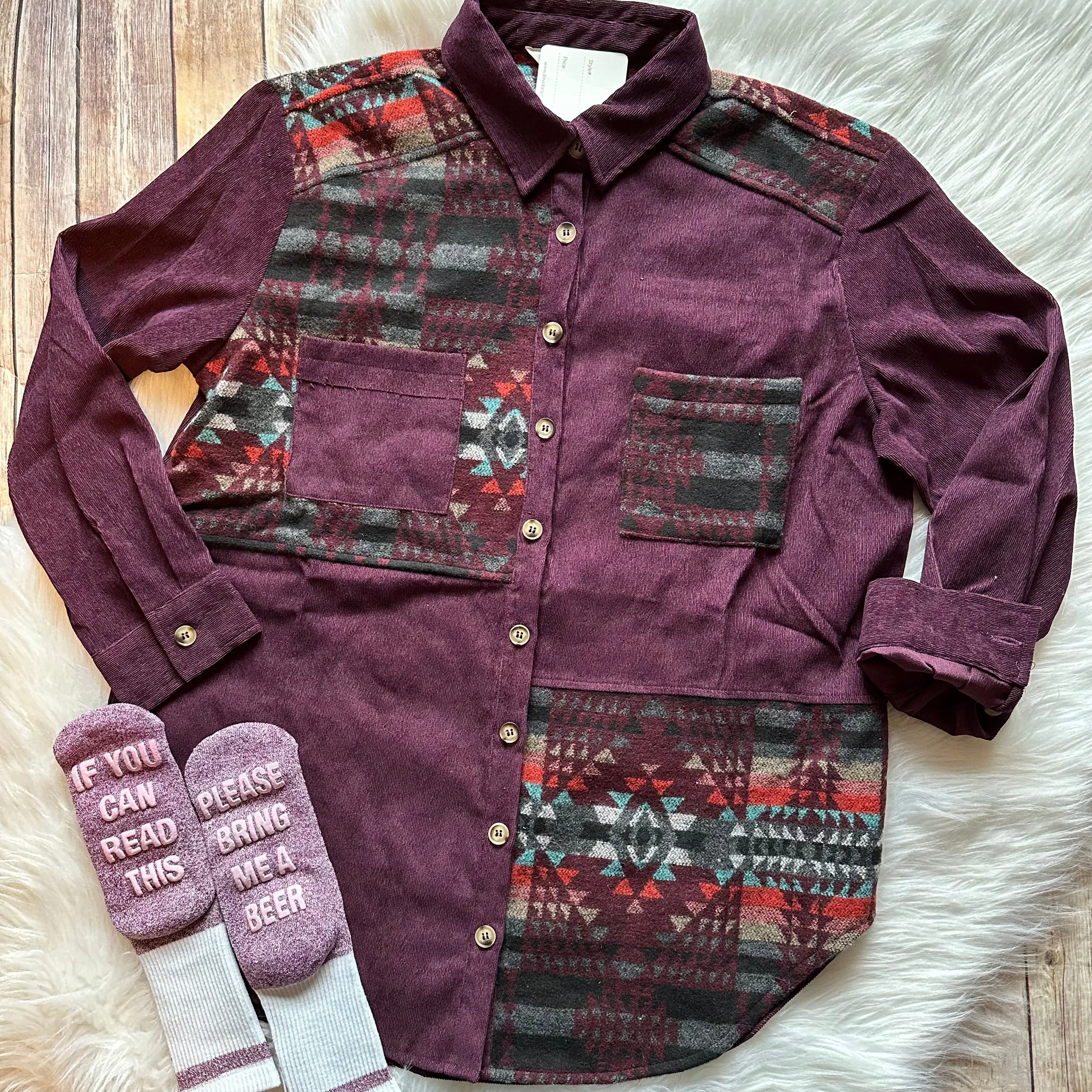 Purple Aztec Corduroy Shacket