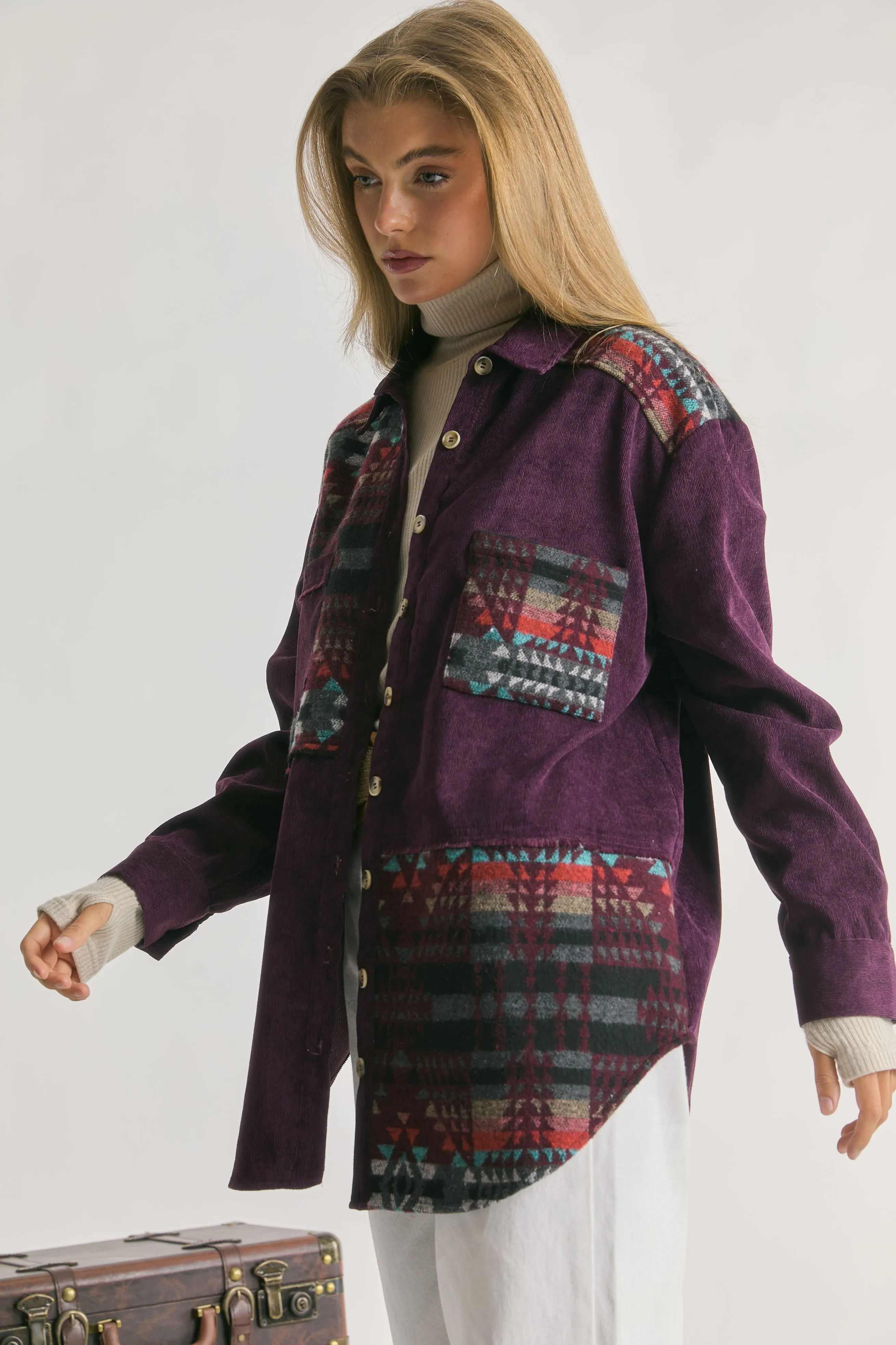 Purple Aztec Corduroy Shacket