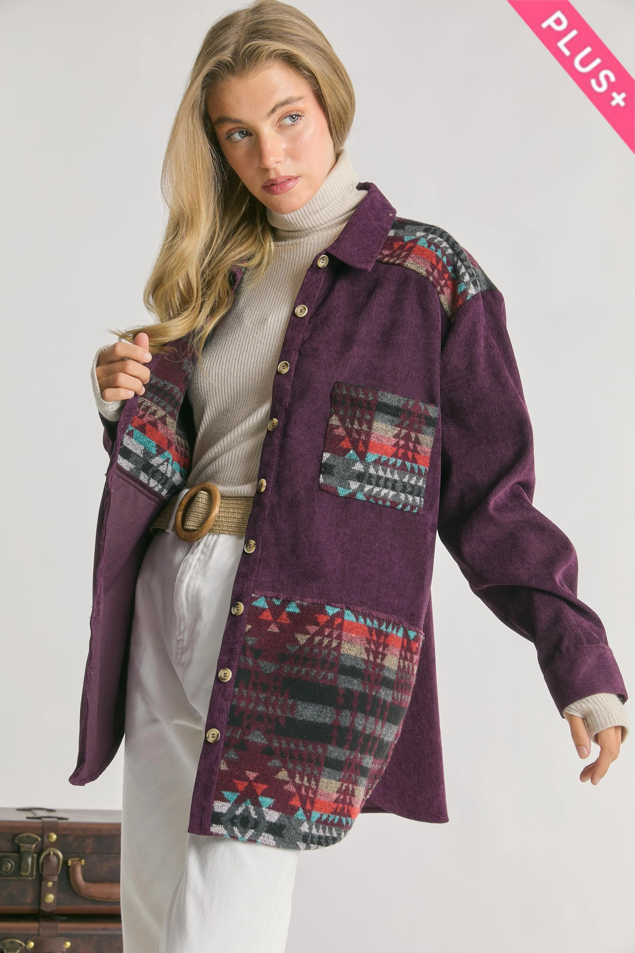 Purple Aztec Corduroy Shacket