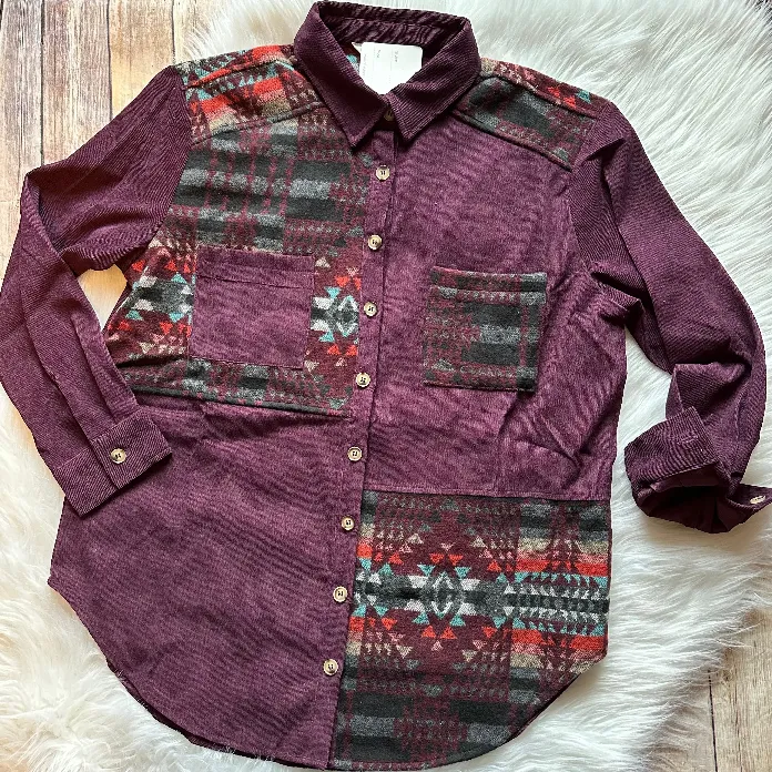 Purple Aztec Corduroy Shacket