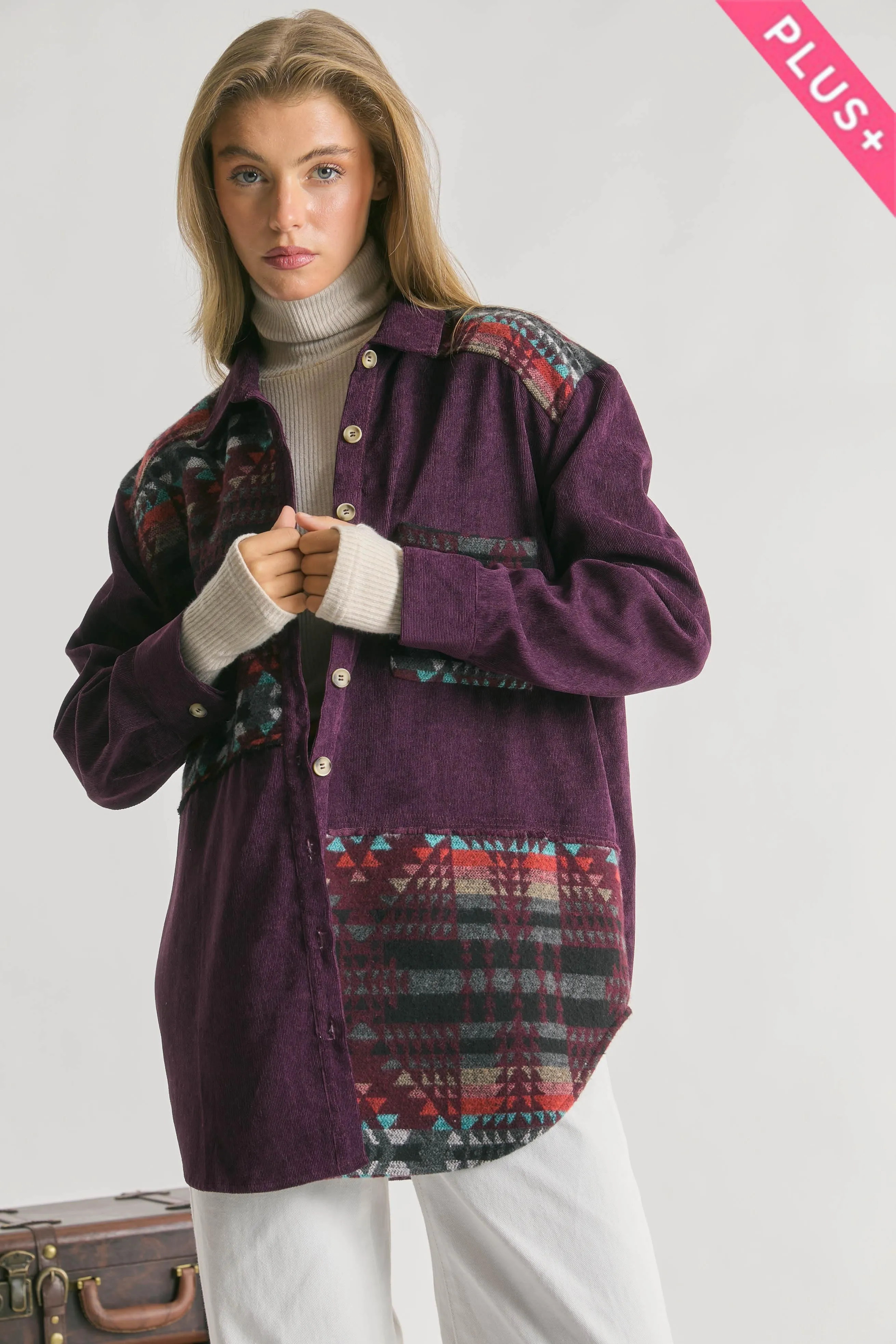 Purple Aztec Corduroy Shacket