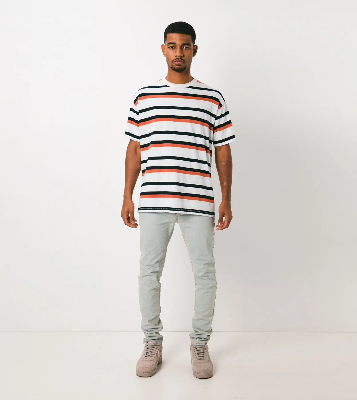 Quad-Stripe Box Tee White Marle/Clay - Sale