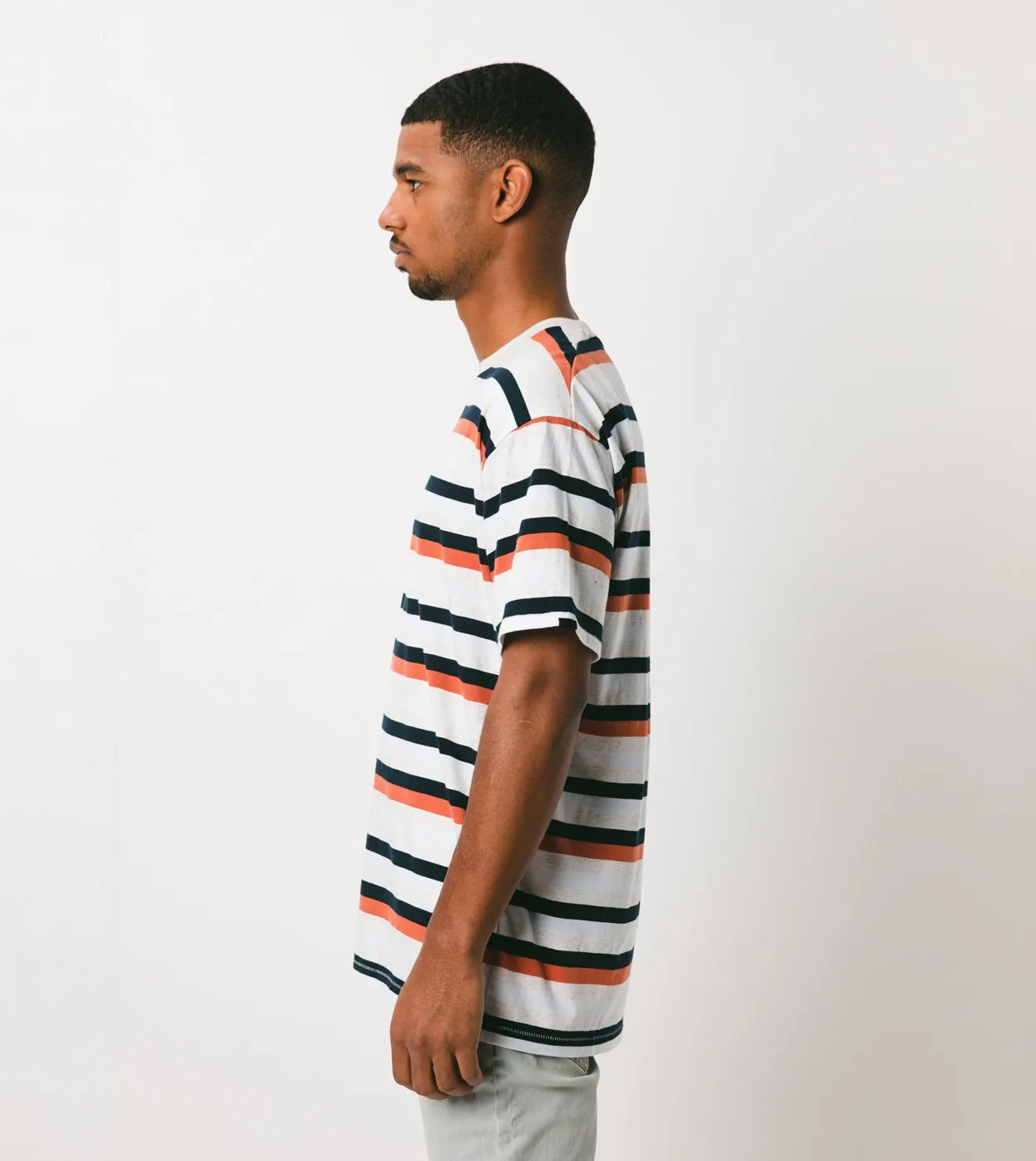 Quad-Stripe Box Tee White Marle/Clay - Sale