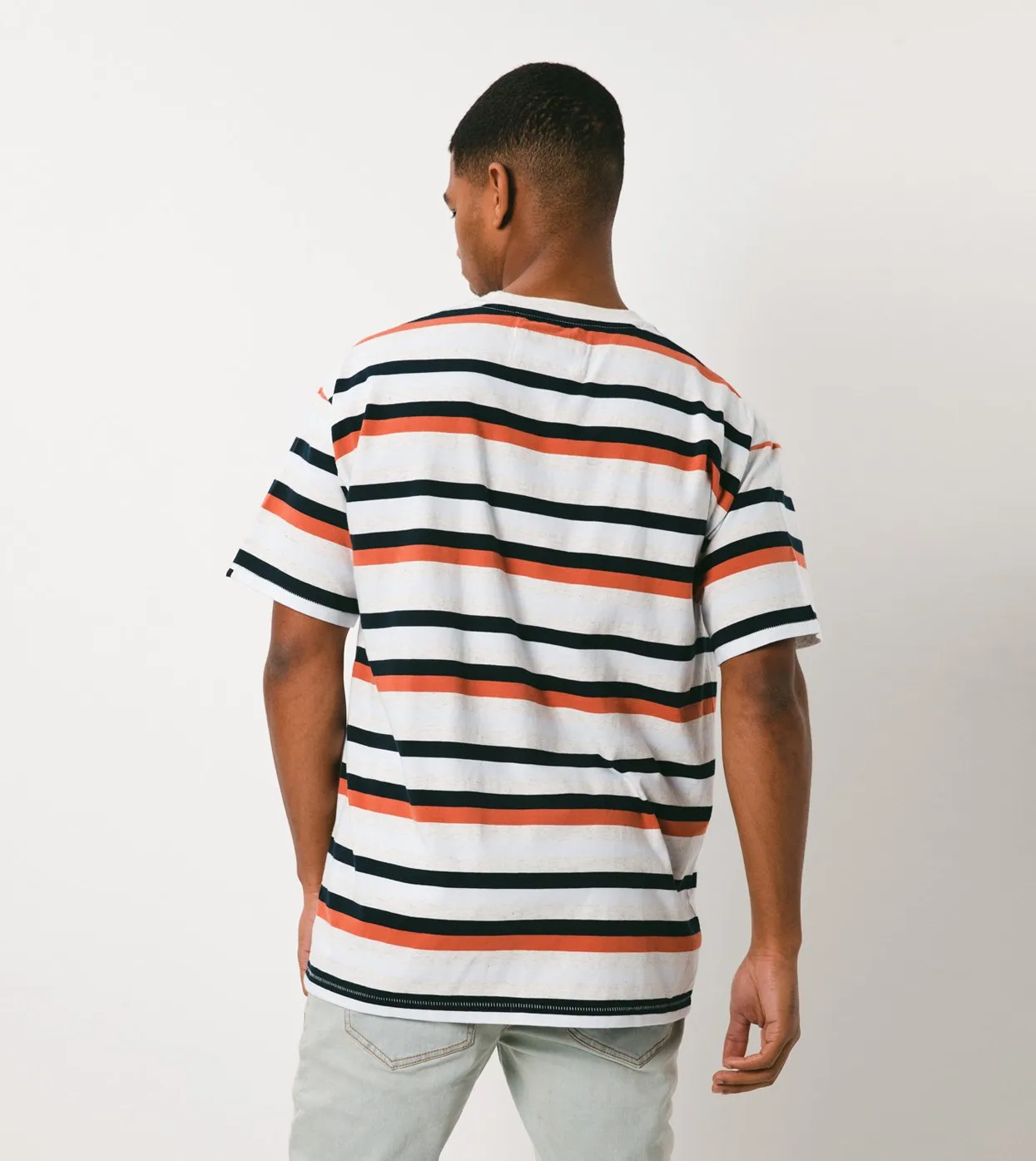 Quad-Stripe Box Tee White Marle/Clay - Sale