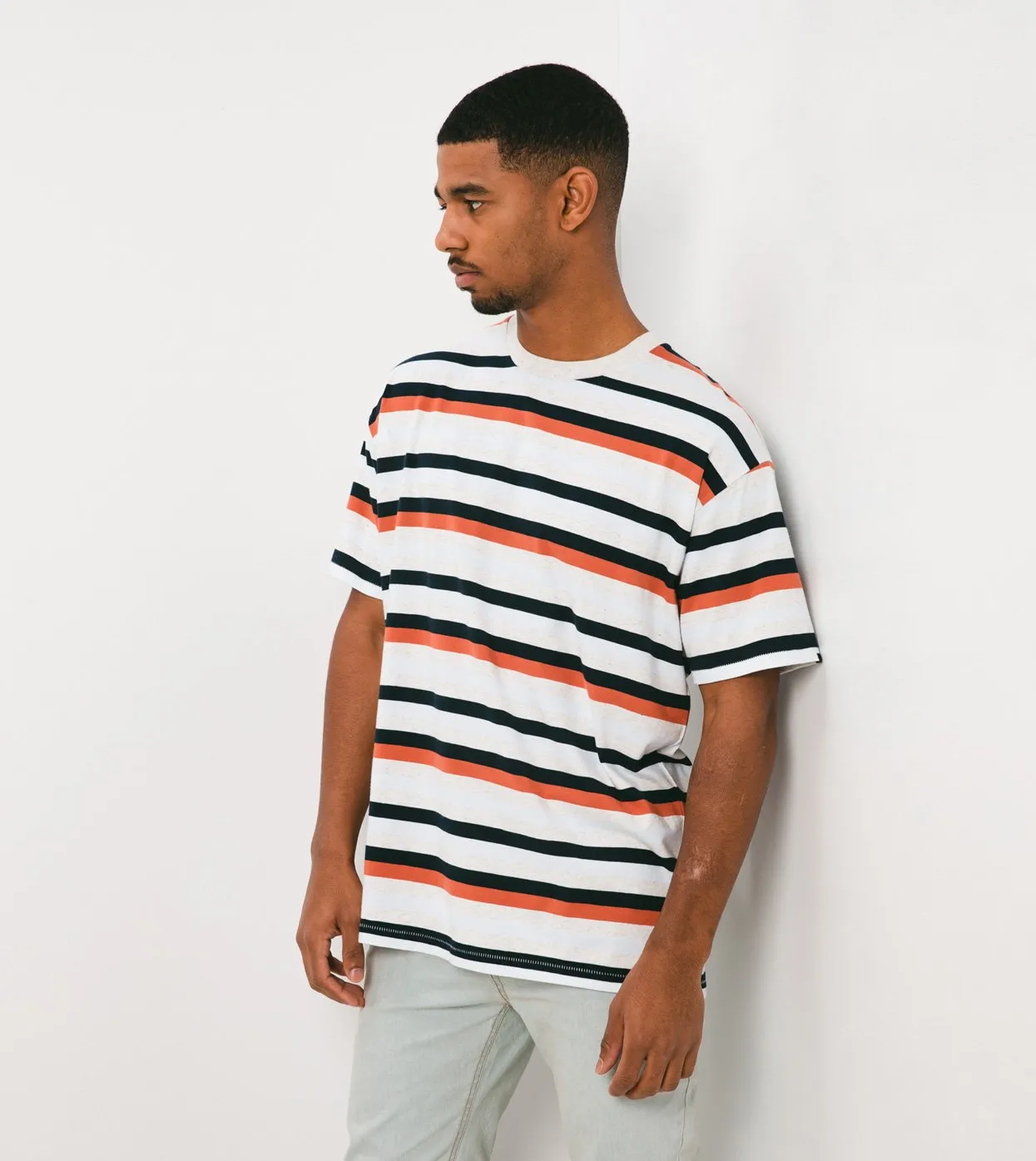 Quad-Stripe Box Tee White Marle/Clay - Sale