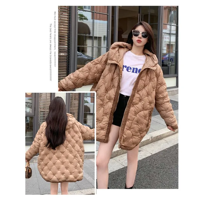 Quilted Loose Fit Thigh-Length Embroidery Thickened Puffer Jacket