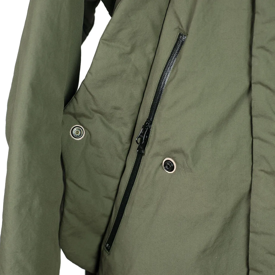 "Harry's Coat" parka in olive green water-resistant quilted Vancloth