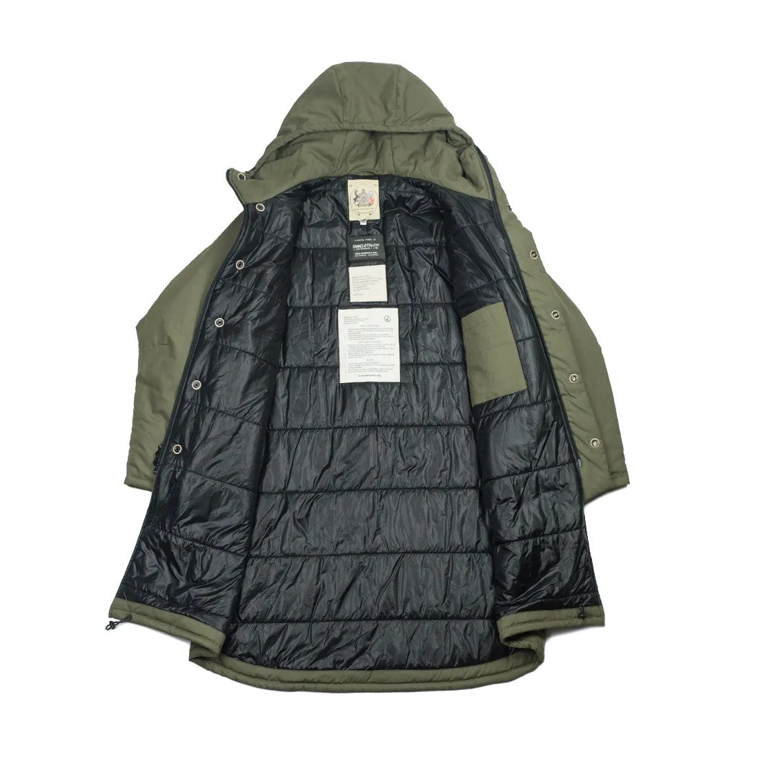 "Harry's Coat" parka in olive green water-resistant quilted Vancloth