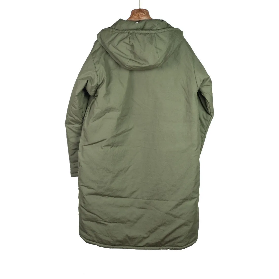 "Harry's Coat" parka in olive green water-resistant quilted Vancloth