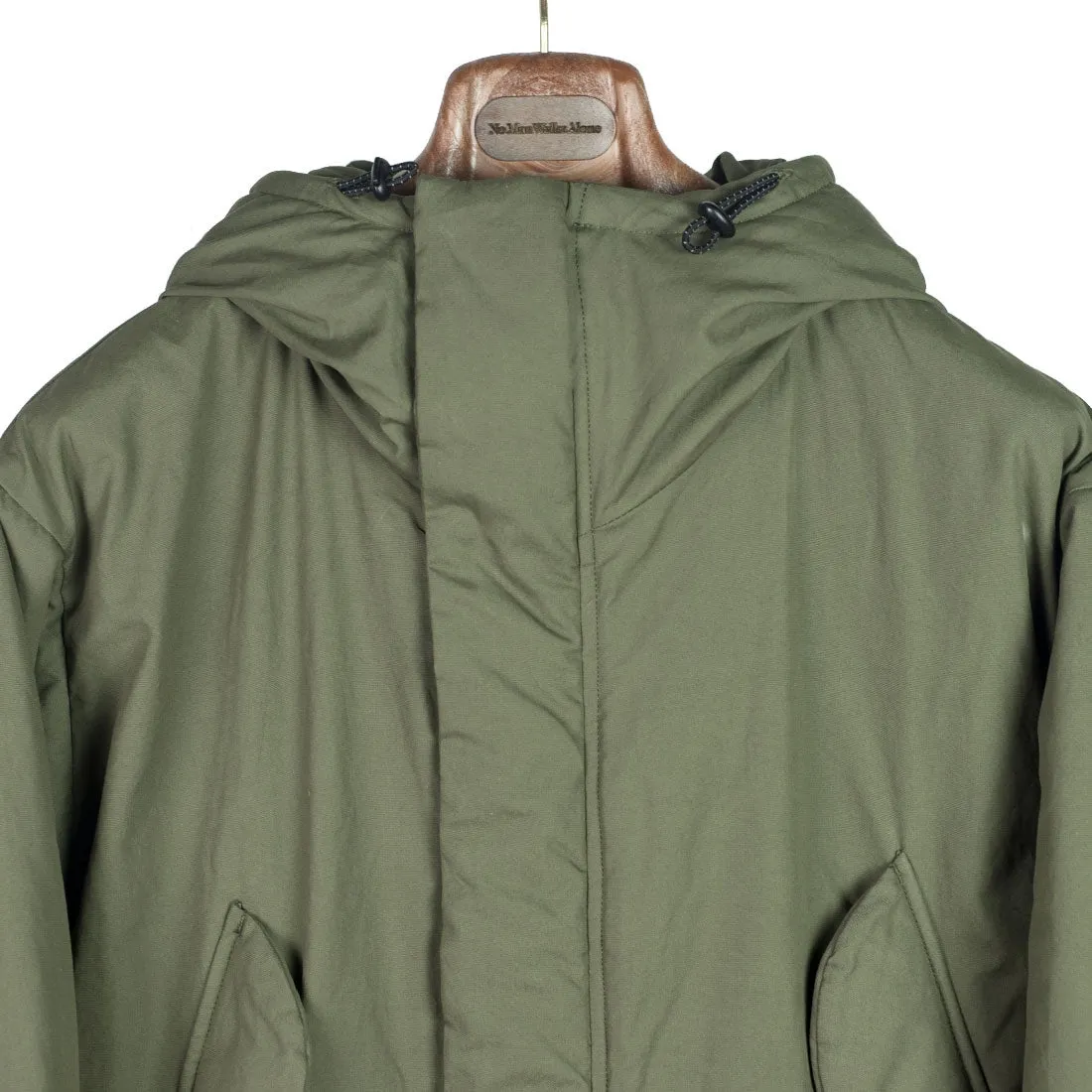 "Harry's Coat" parka in olive green water-resistant quilted Vancloth