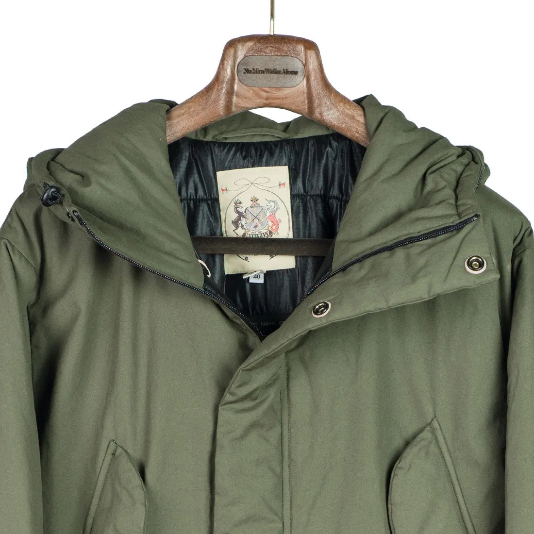 "Harry's Coat" parka in olive green water-resistant quilted Vancloth