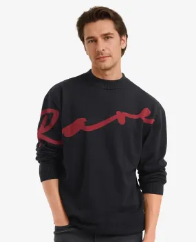 Rare Rabbit Men's Cyan Black Full Sleeve Crew Neck Regular Fit Placement Print Branded Textured Sweater