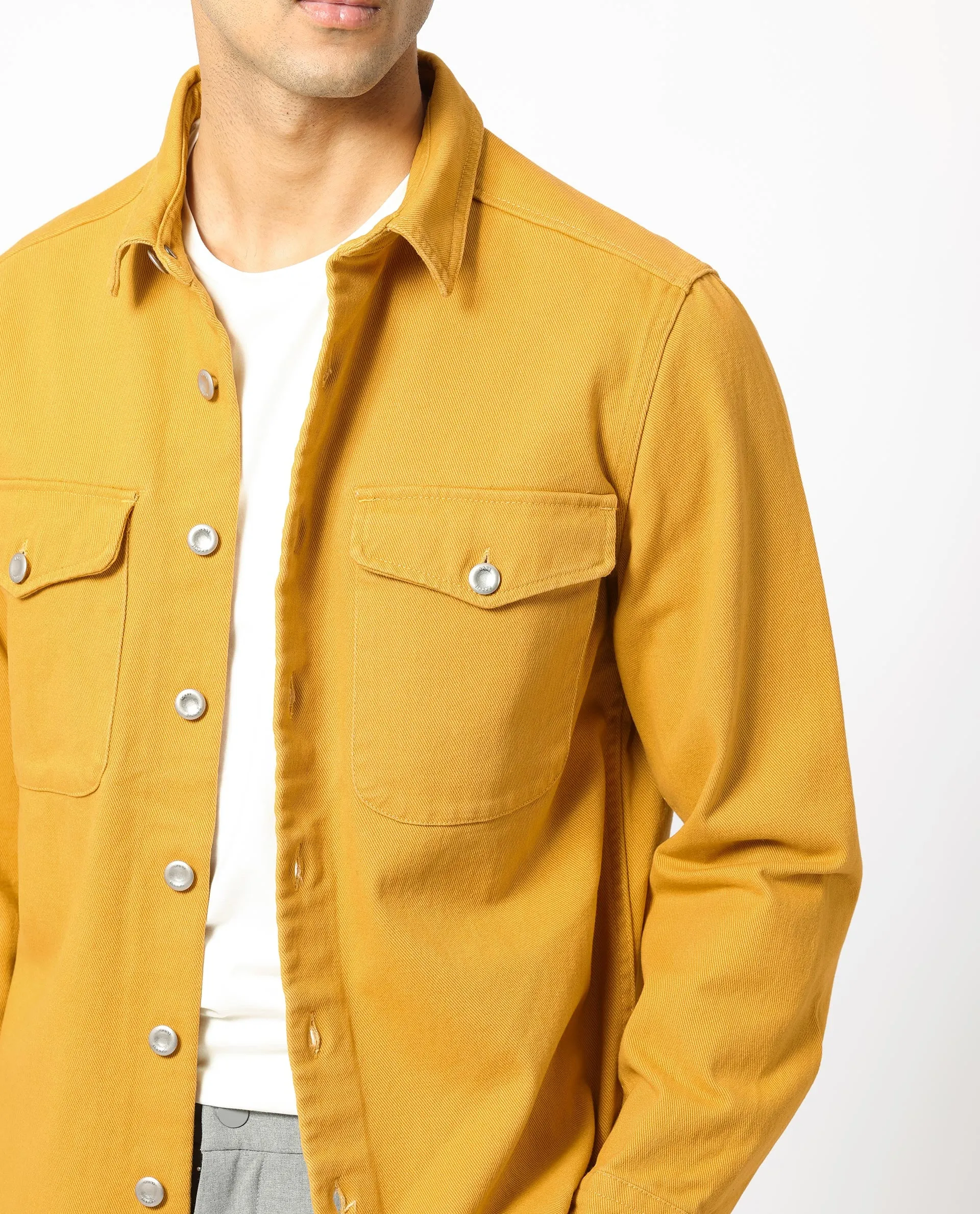 Rare Rabbit Men's Feld Mustard Cotton Fabric Full Sleeve Button Closure Solid Twill Shacket