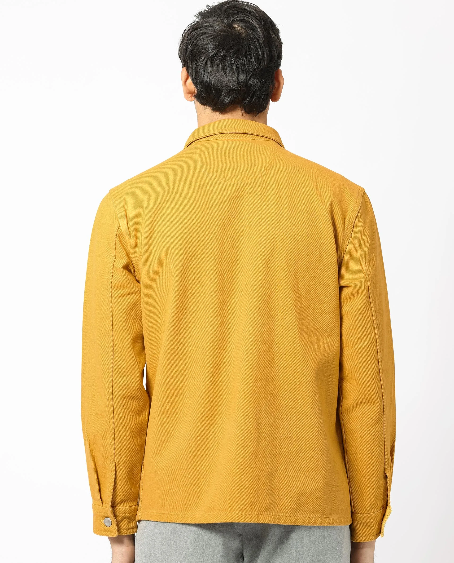 Rare Rabbit Men's Feld Mustard Cotton Fabric Full Sleeve Button Closure Solid Twill Shacket