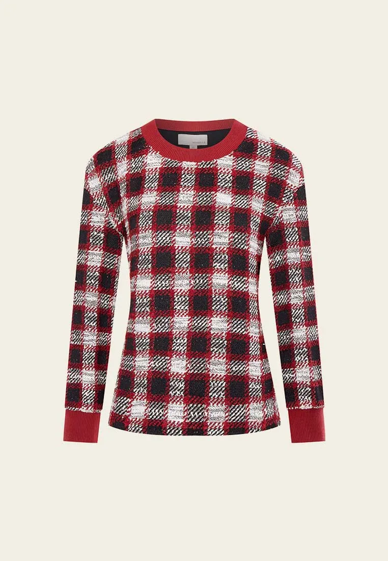 Red Plaid Tweed Sweater