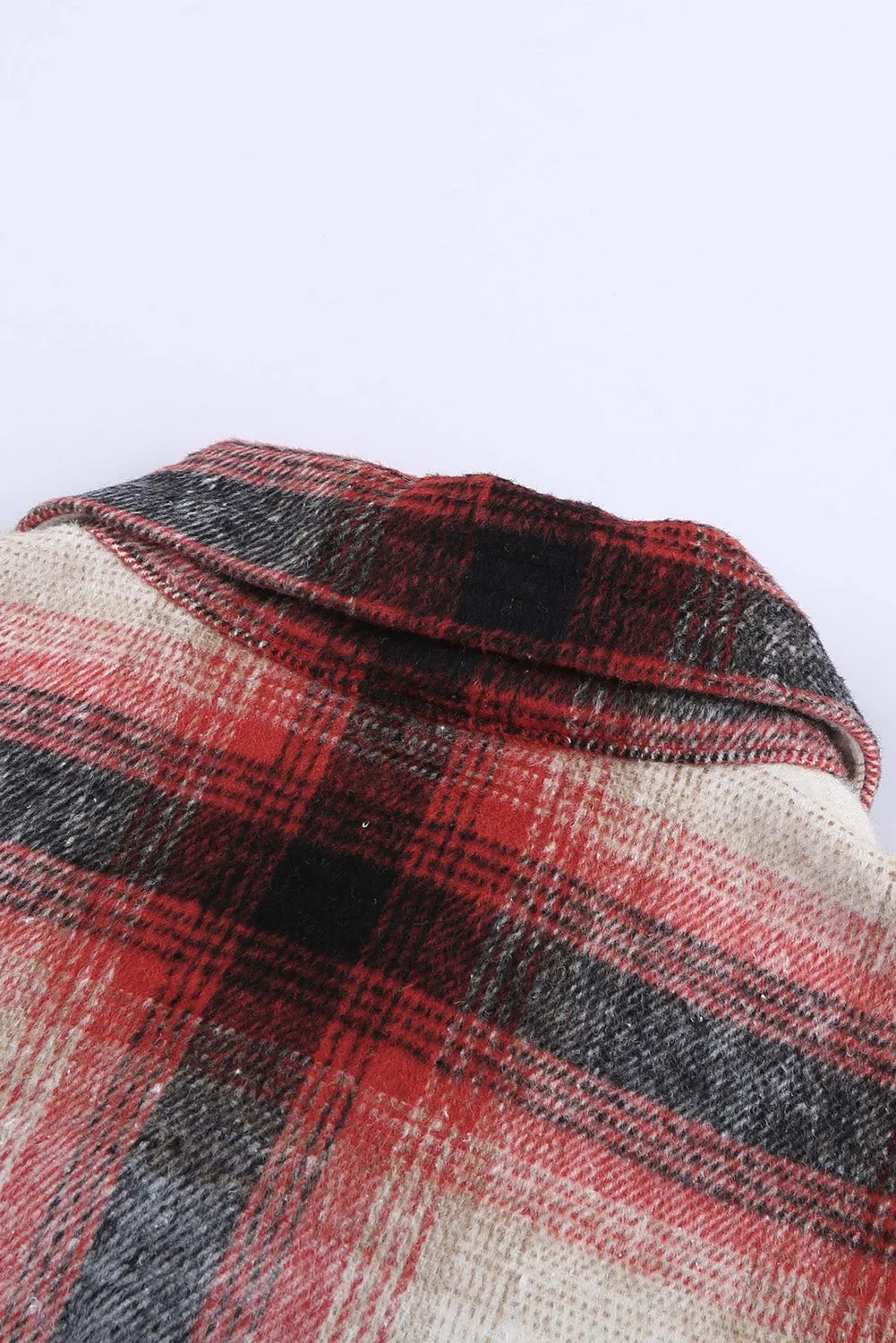 Red Turn down Neck Plaid Pocket Button Closure Coat