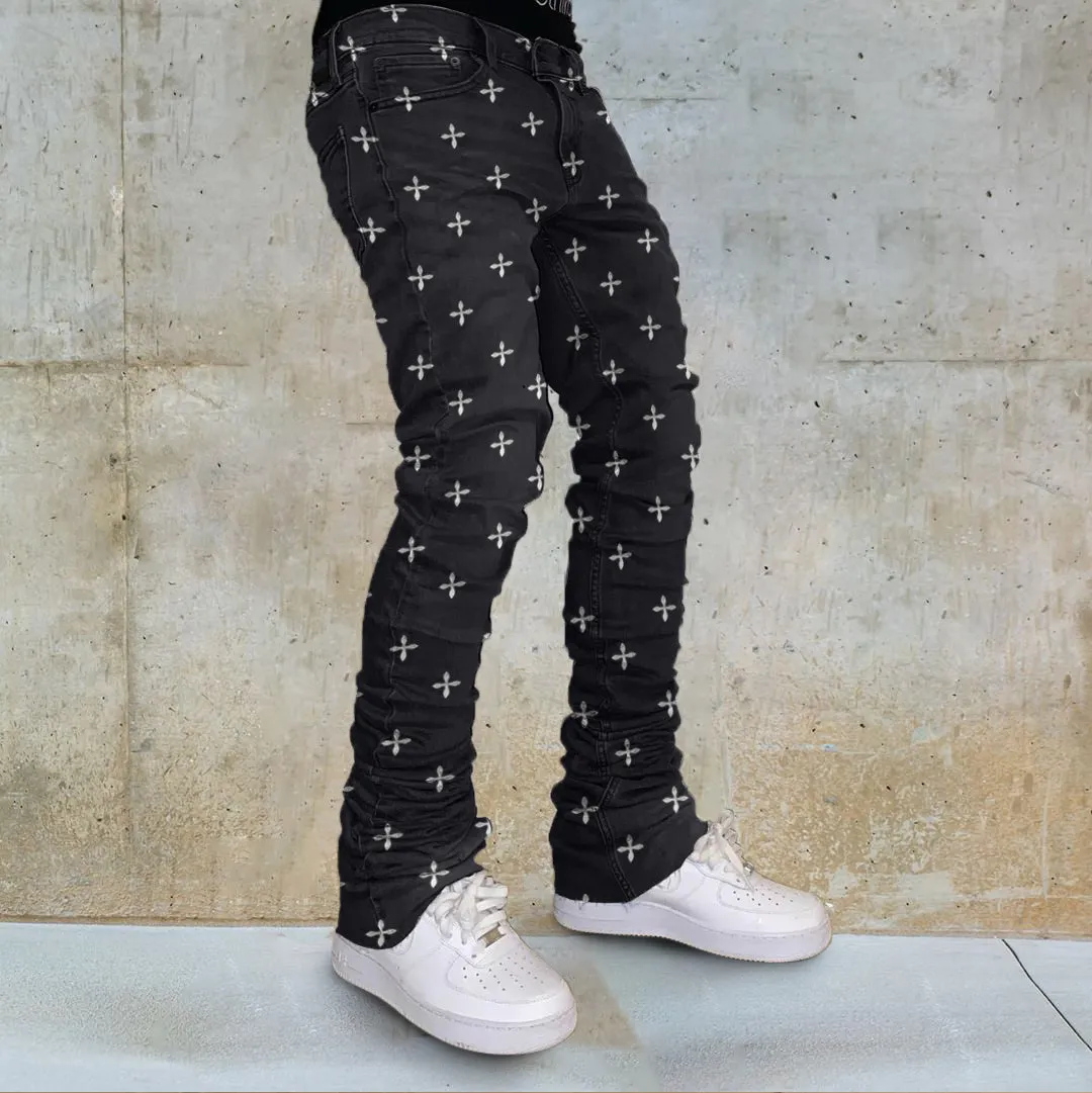 Retro Trendy Cross Denim Flared Pants