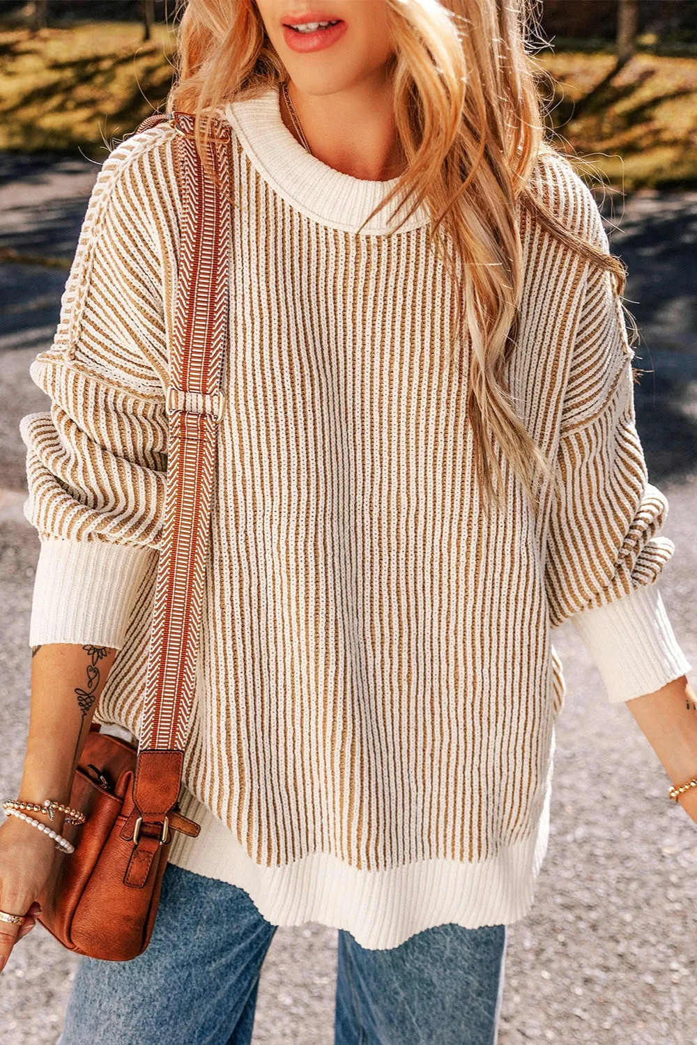 Round Neck Dropped Shoulder Sweater | Winter Fashion | Oversized Sweater