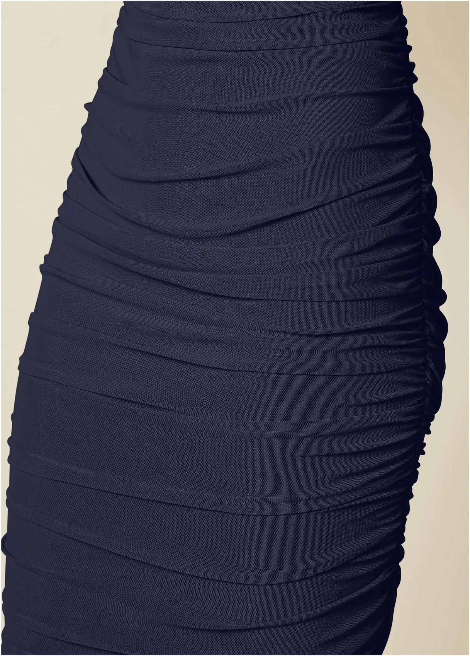 Ruched Mesh Bodycon Dress - Navy