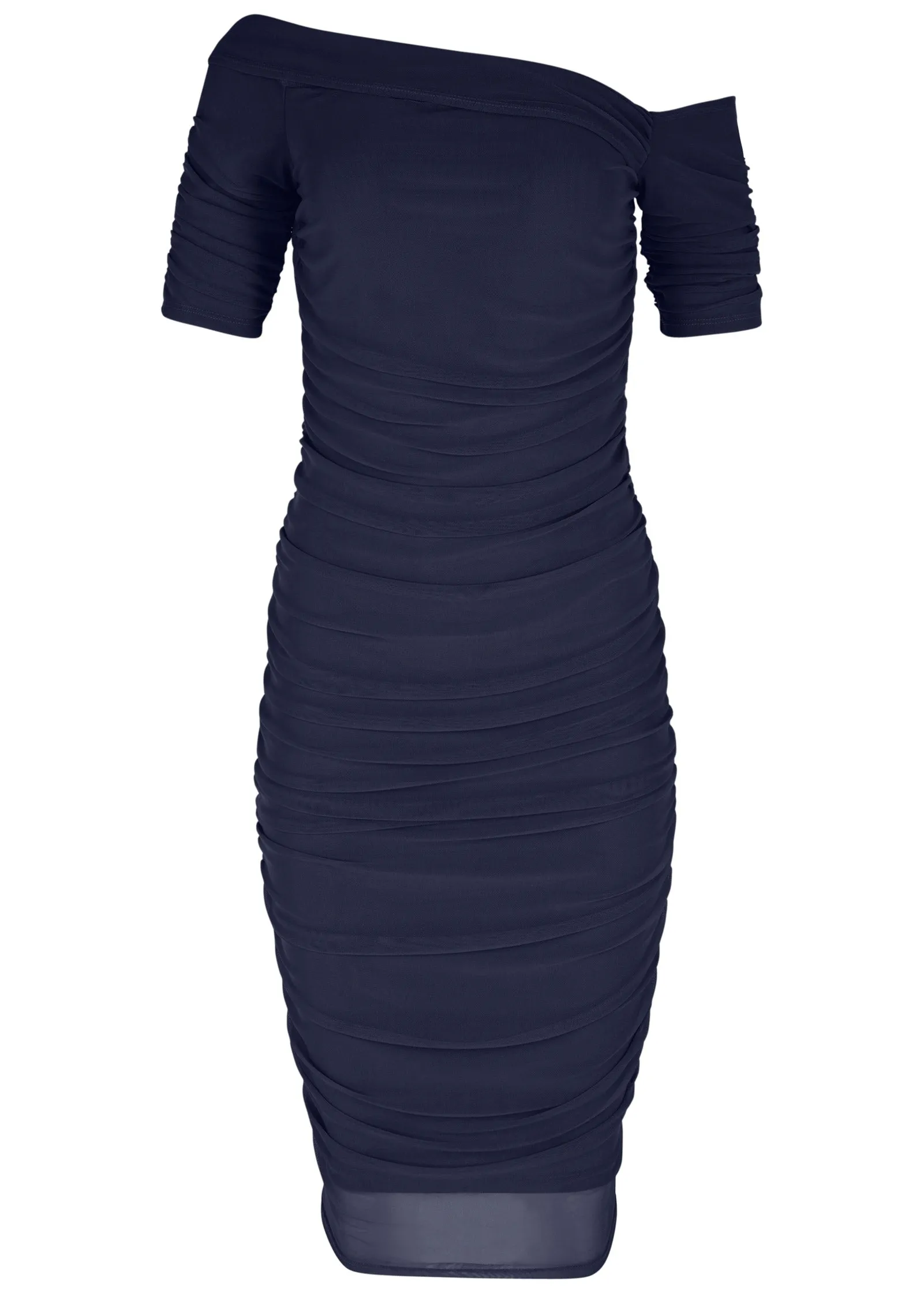 Ruched Mesh Bodycon Dress - Navy