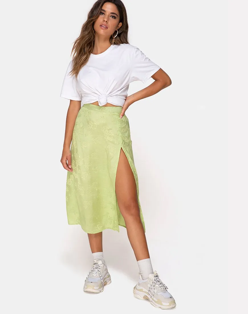 Saika Midi Skirt in Satin Rose Lime