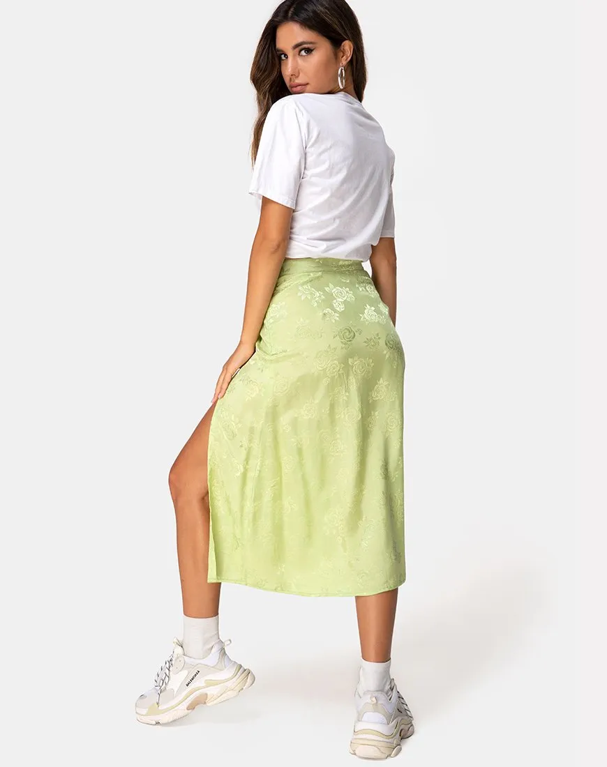 Saika Midi Skirt in Satin Rose Lime