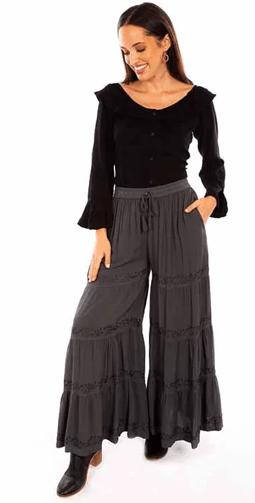 Scully Women’s Honey Creek Gun Metal Embroidered Detail Palazzo Pants HC867