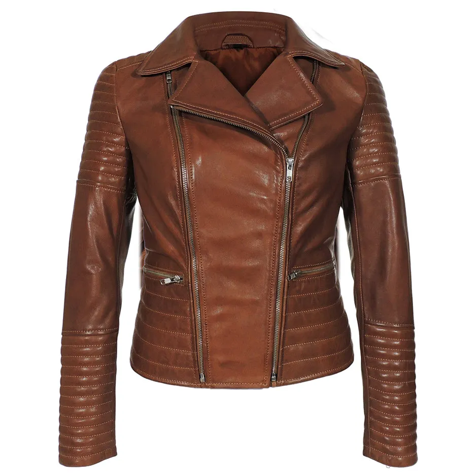 Sharlene Womens Stitchwork Patterned Leather Jacket