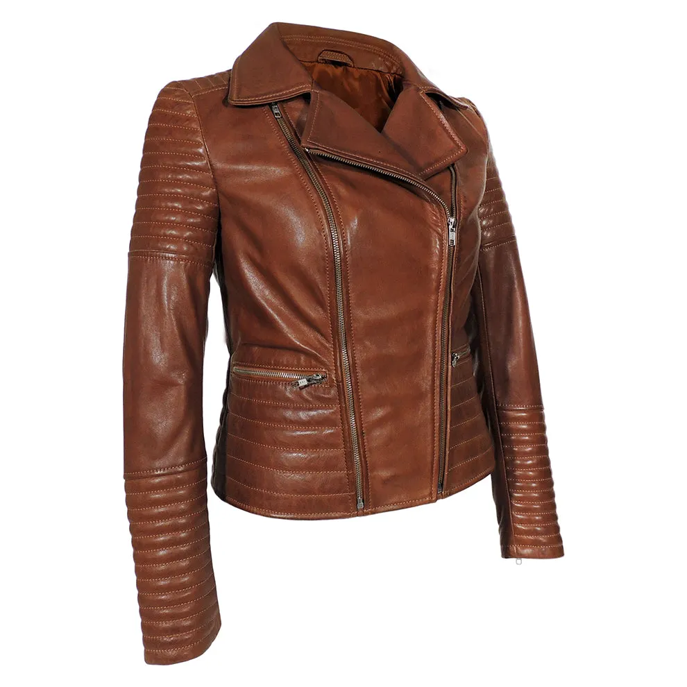 Sharlene Womens Stitchwork Patterned Leather Jacket