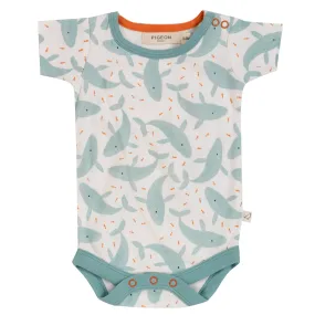 Short sleeve bodysuit- turquoise whales: Size 0-3M