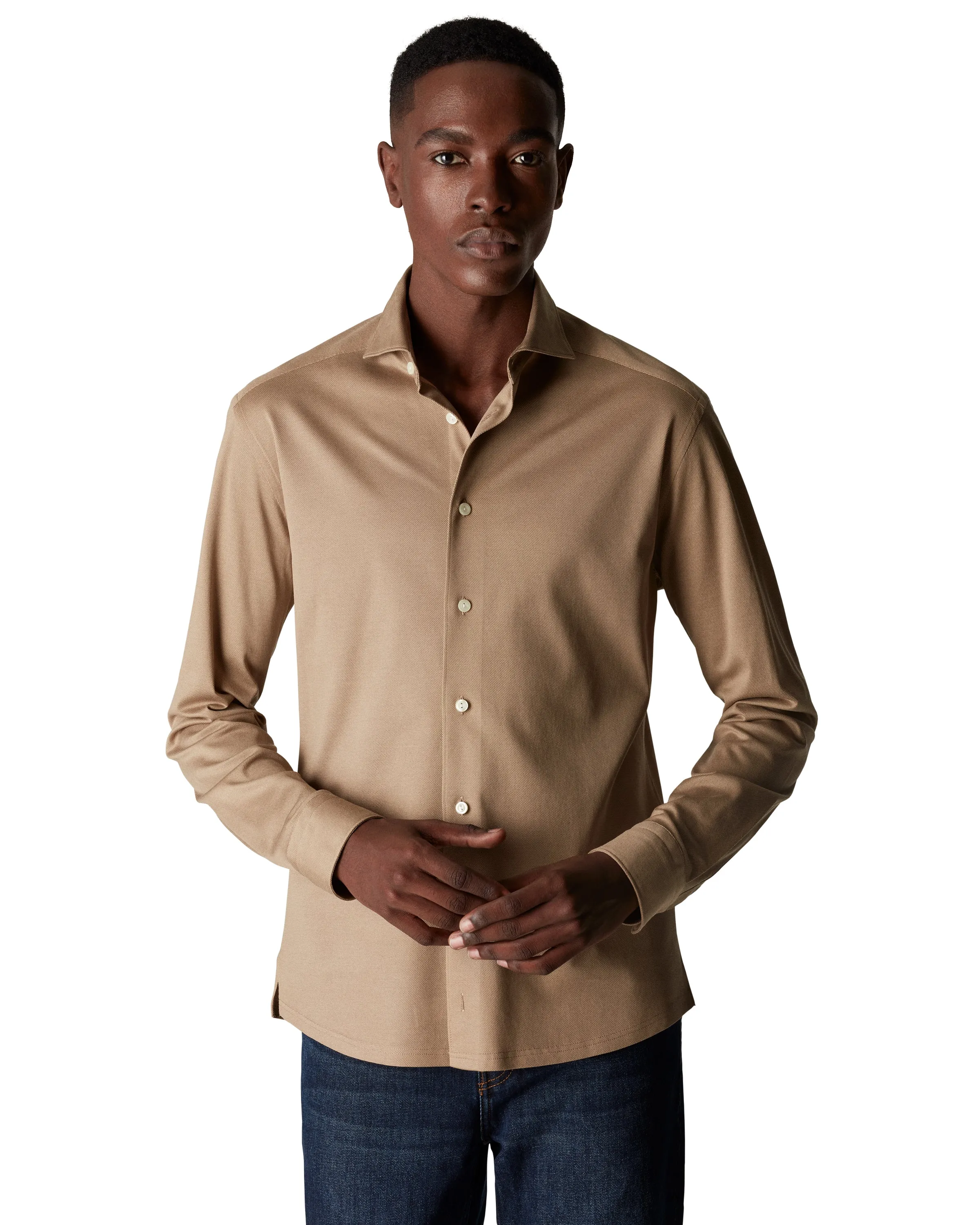 Slim Fit Jersey Pique Shirt Beige