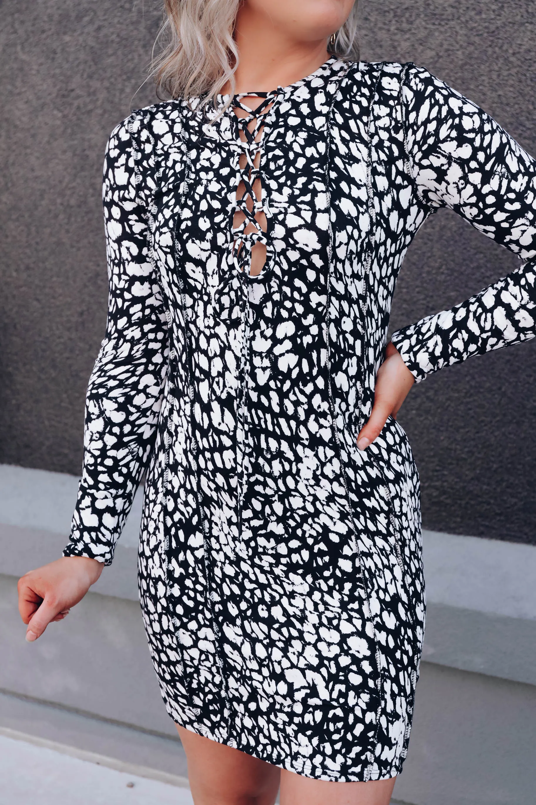 Spotted Lace Up Dress - Black/White