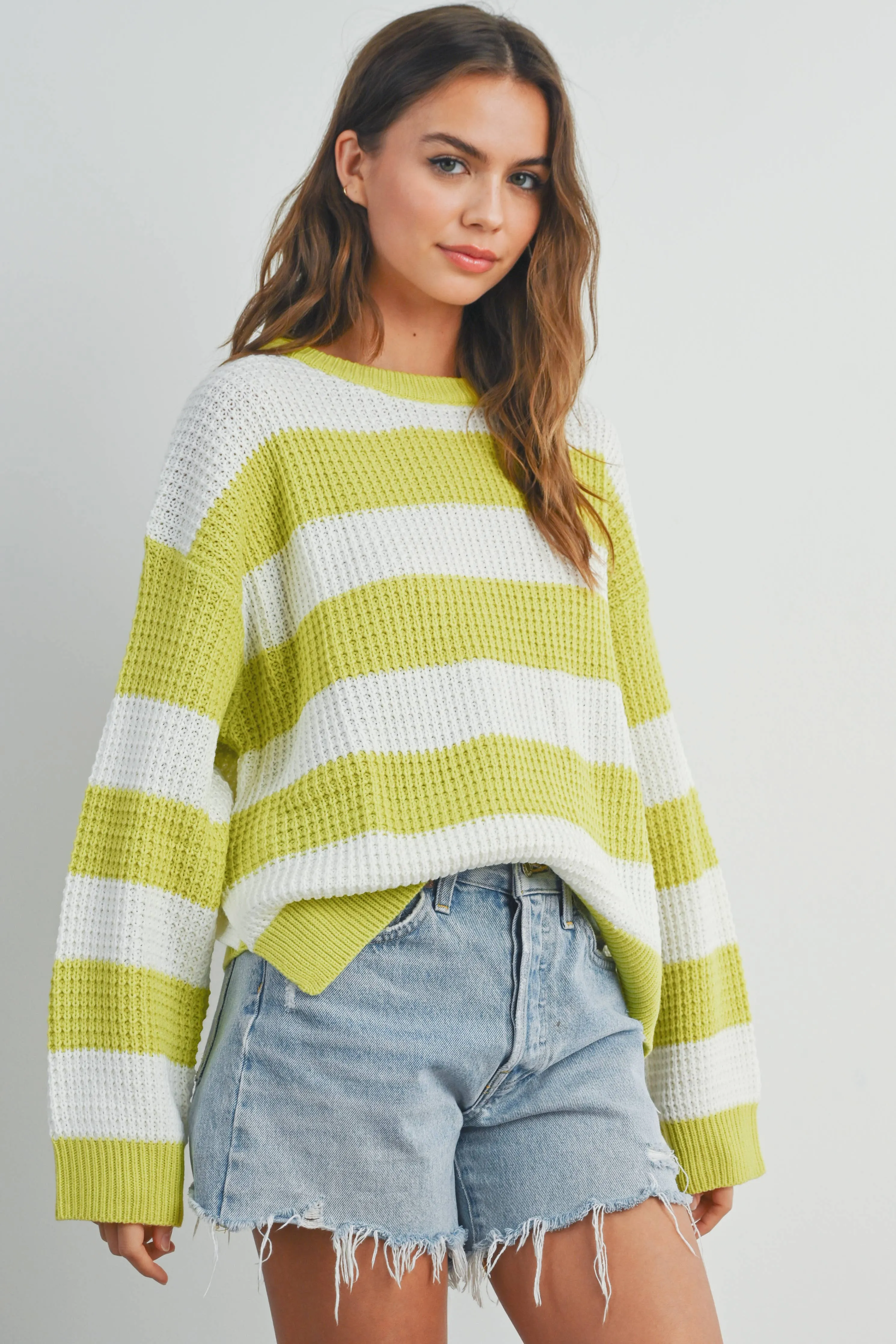 STRIPED ROUND NECK LONG SLEEVE SWEATER