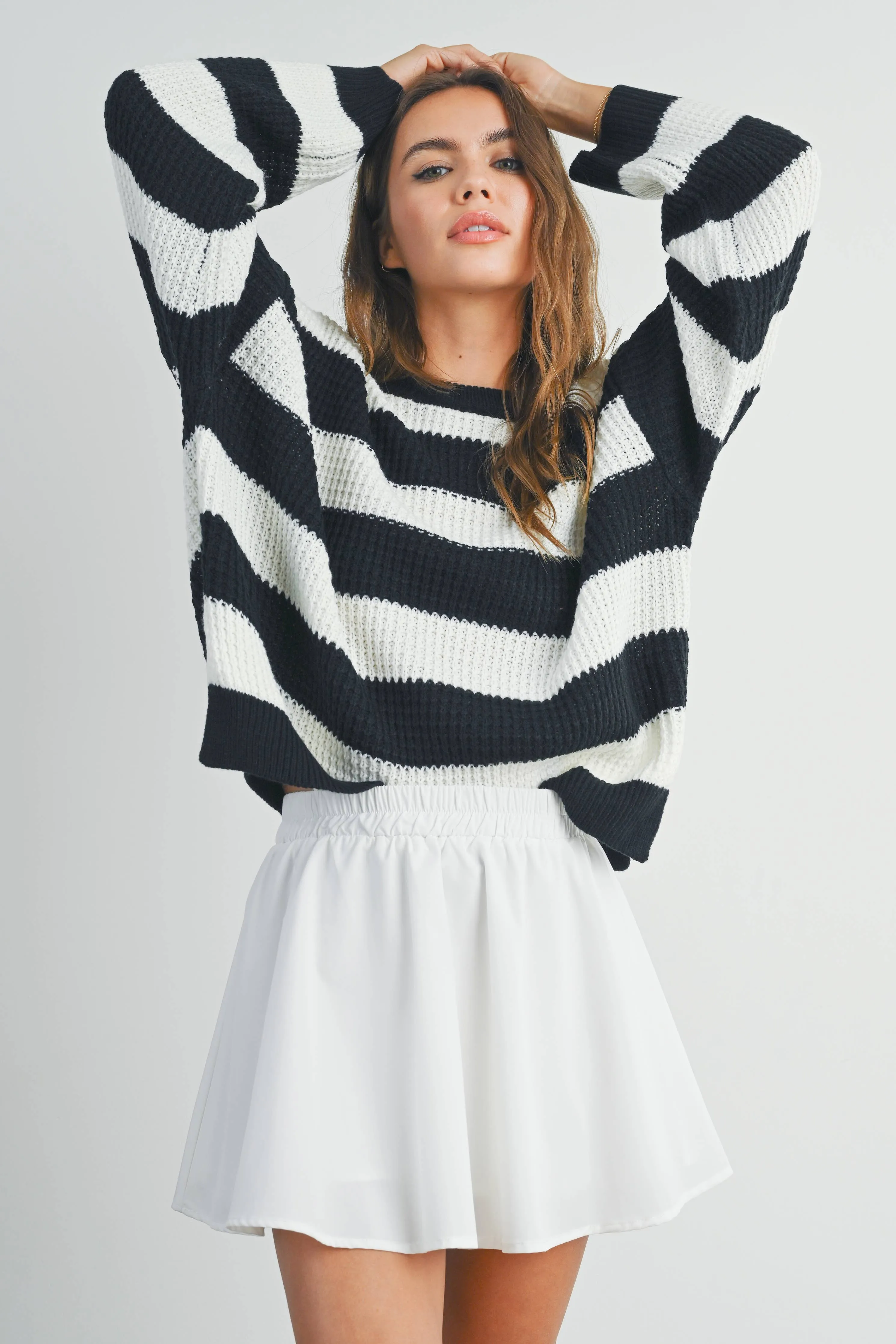 STRIPED ROUND NECK LONG SLEEVE SWEATER