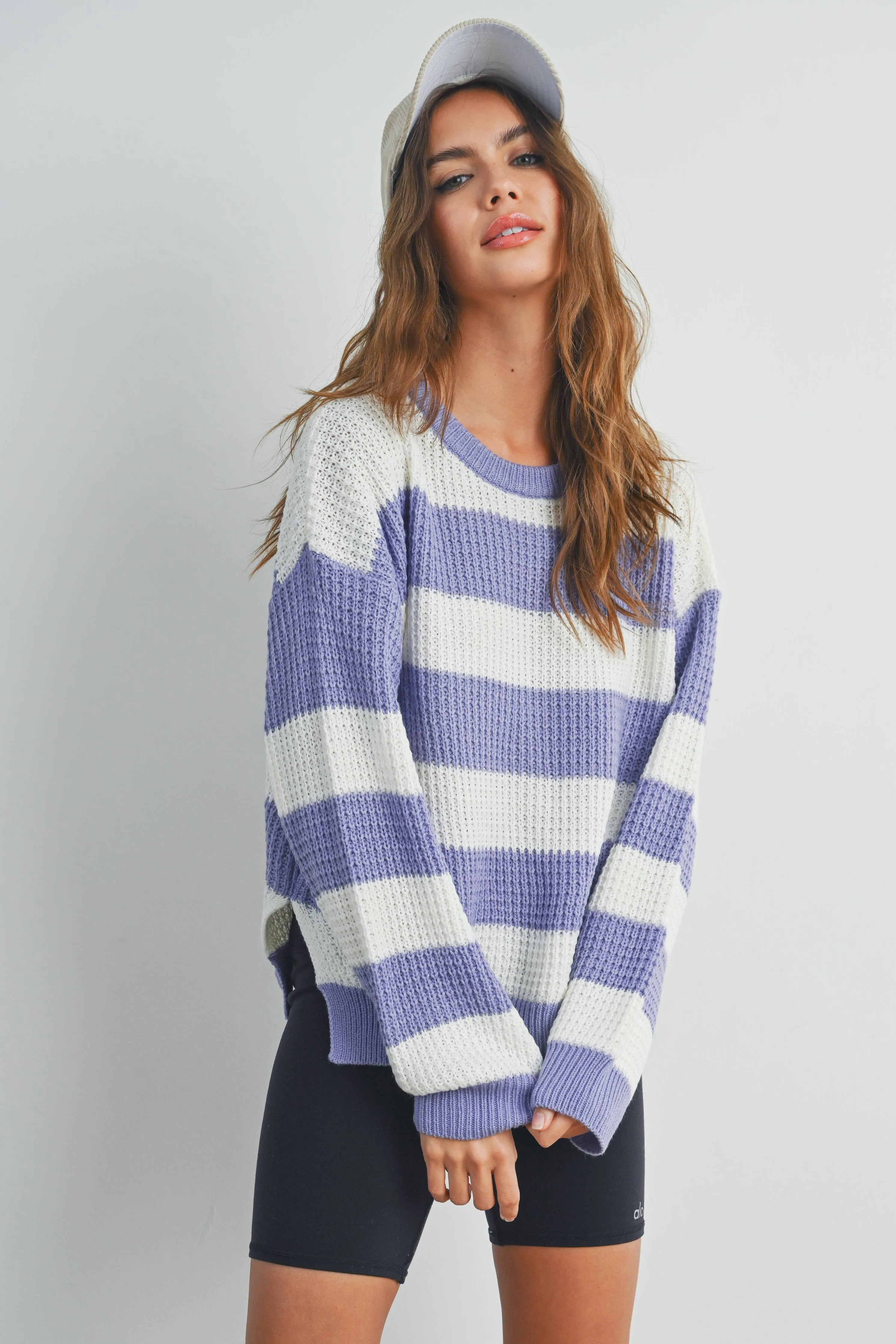 STRIPED ROUND NECK LONG SLEEVE SWEATER