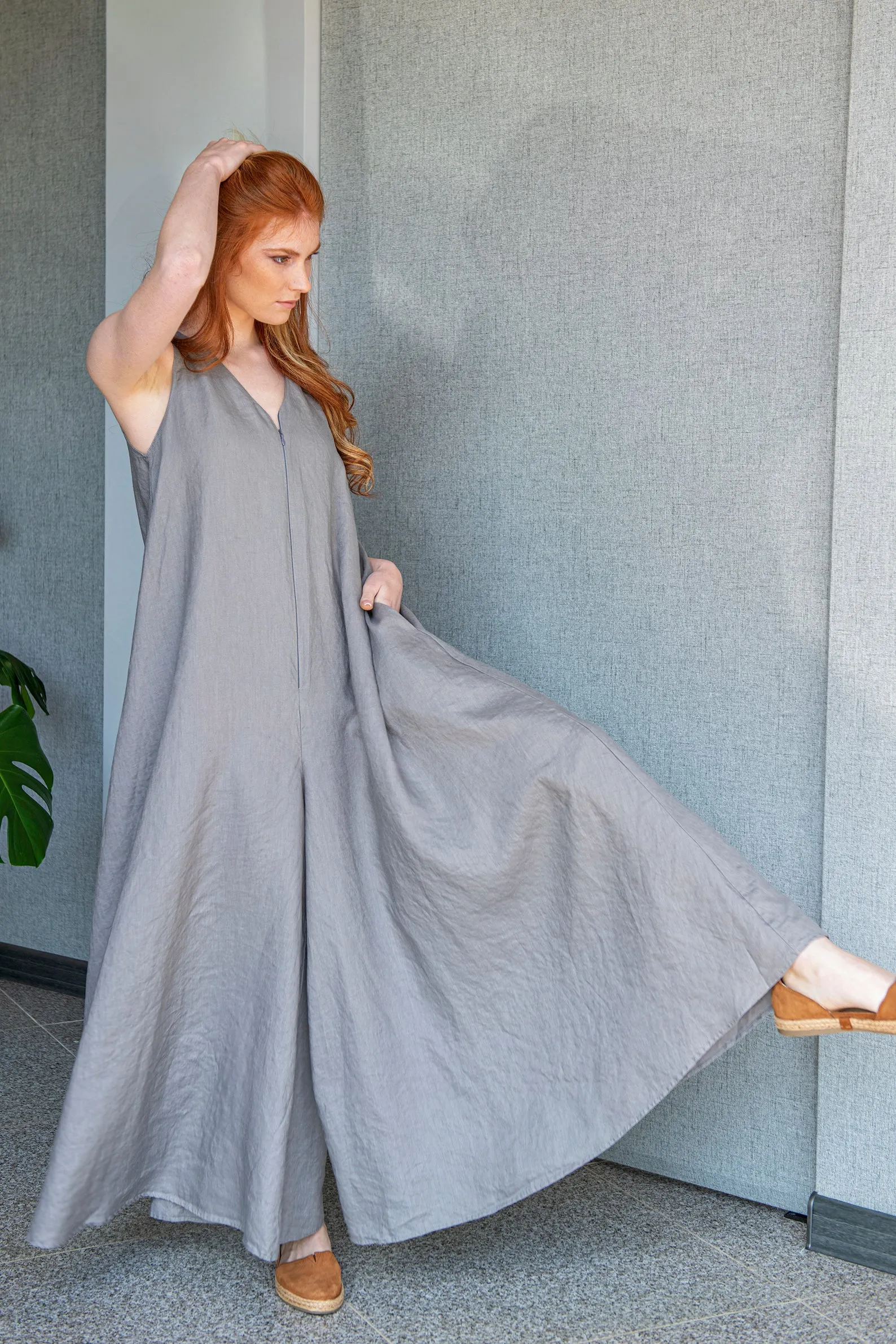 Summer Linen Jumpsuit Dress