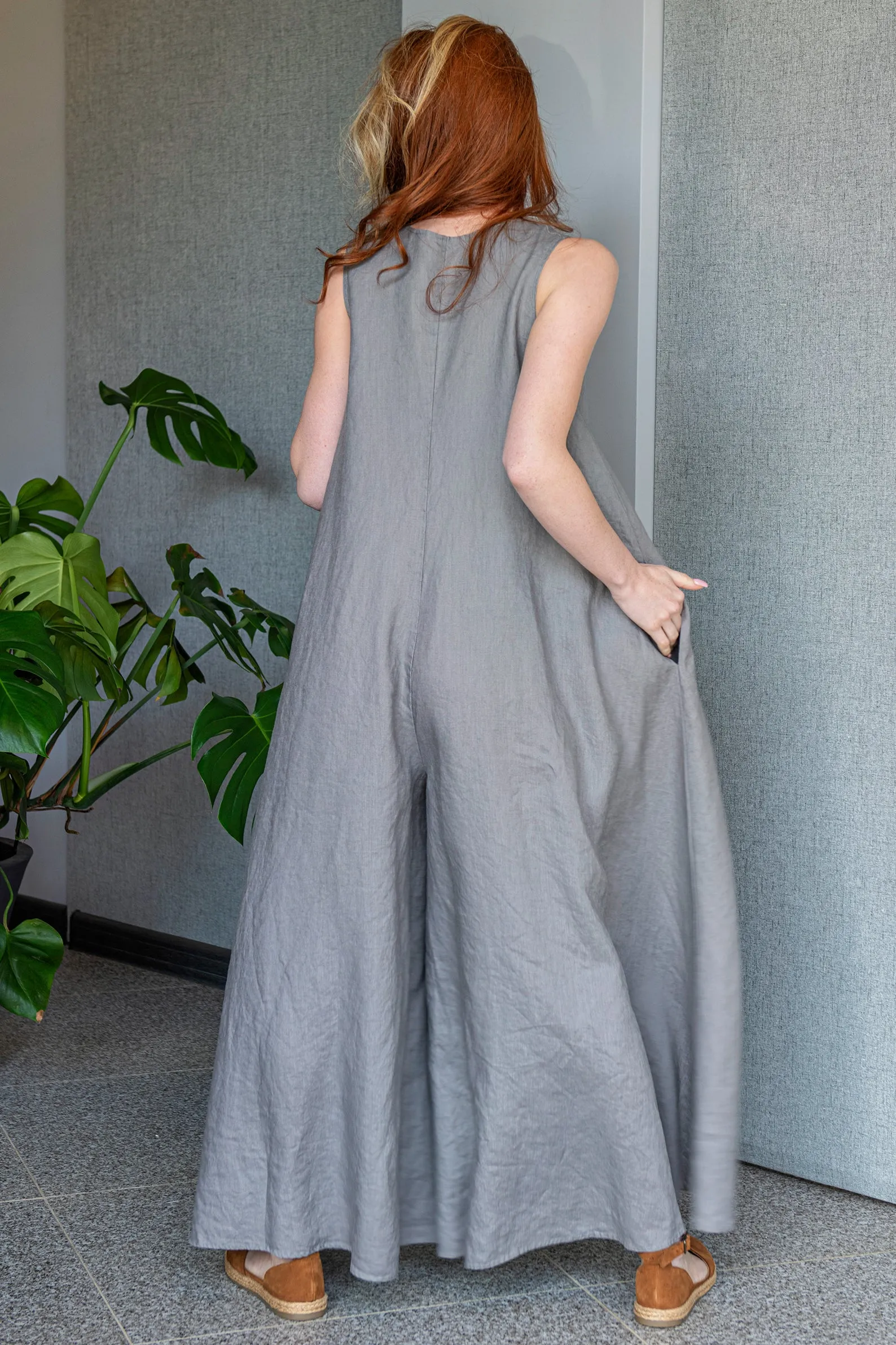 Summer Linen Jumpsuit Dress