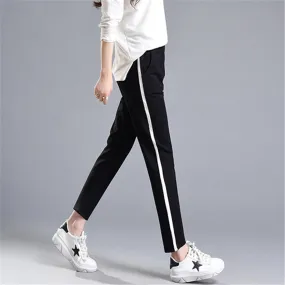 Summer New Fashion Casual Pants Female White Striped Patchwork Slim Skinny Harem Pants Women Loose Soft Black Pantalon Femme 2XL