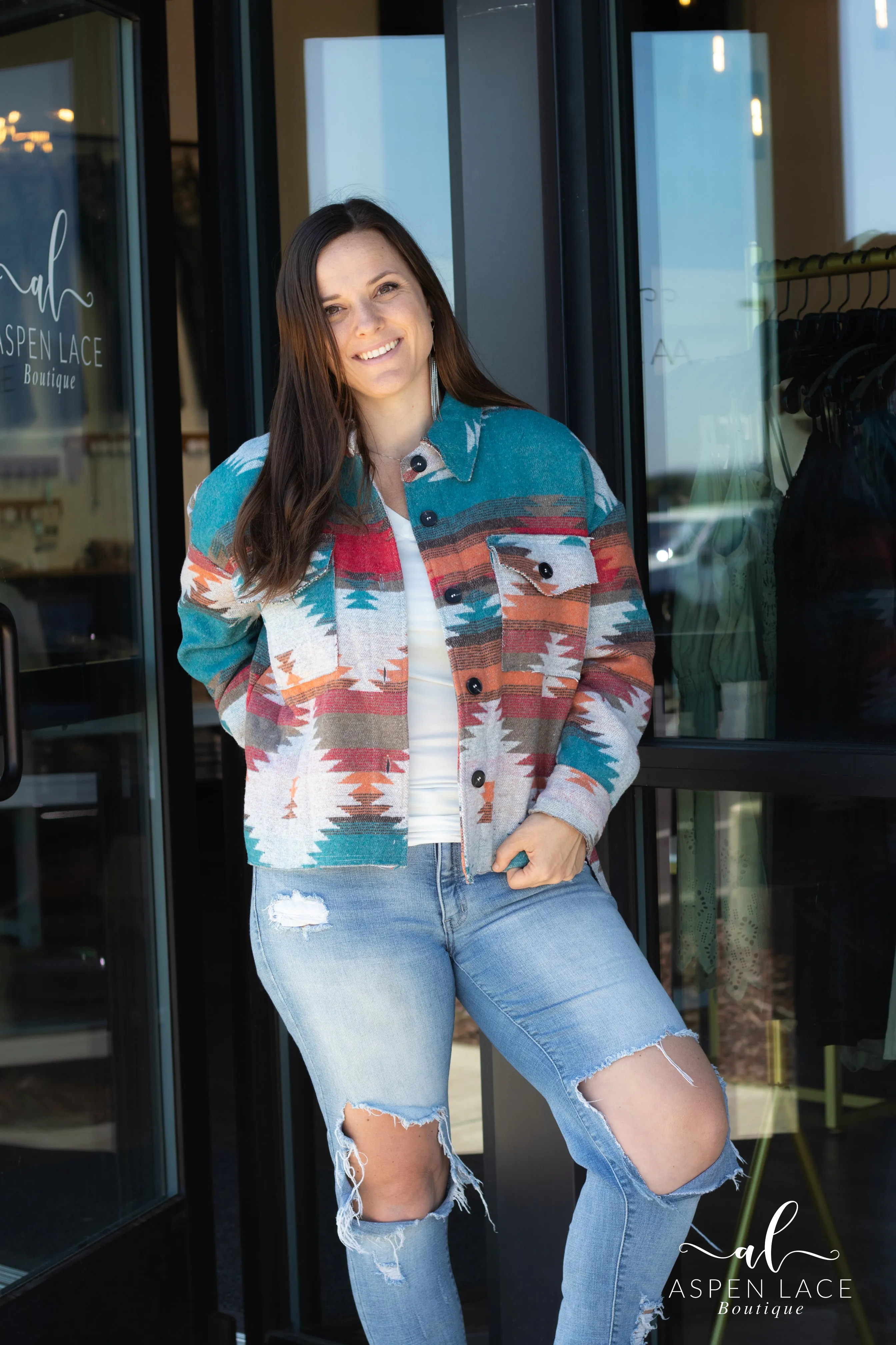 Teagan Aztec Shacket (Turquoise)