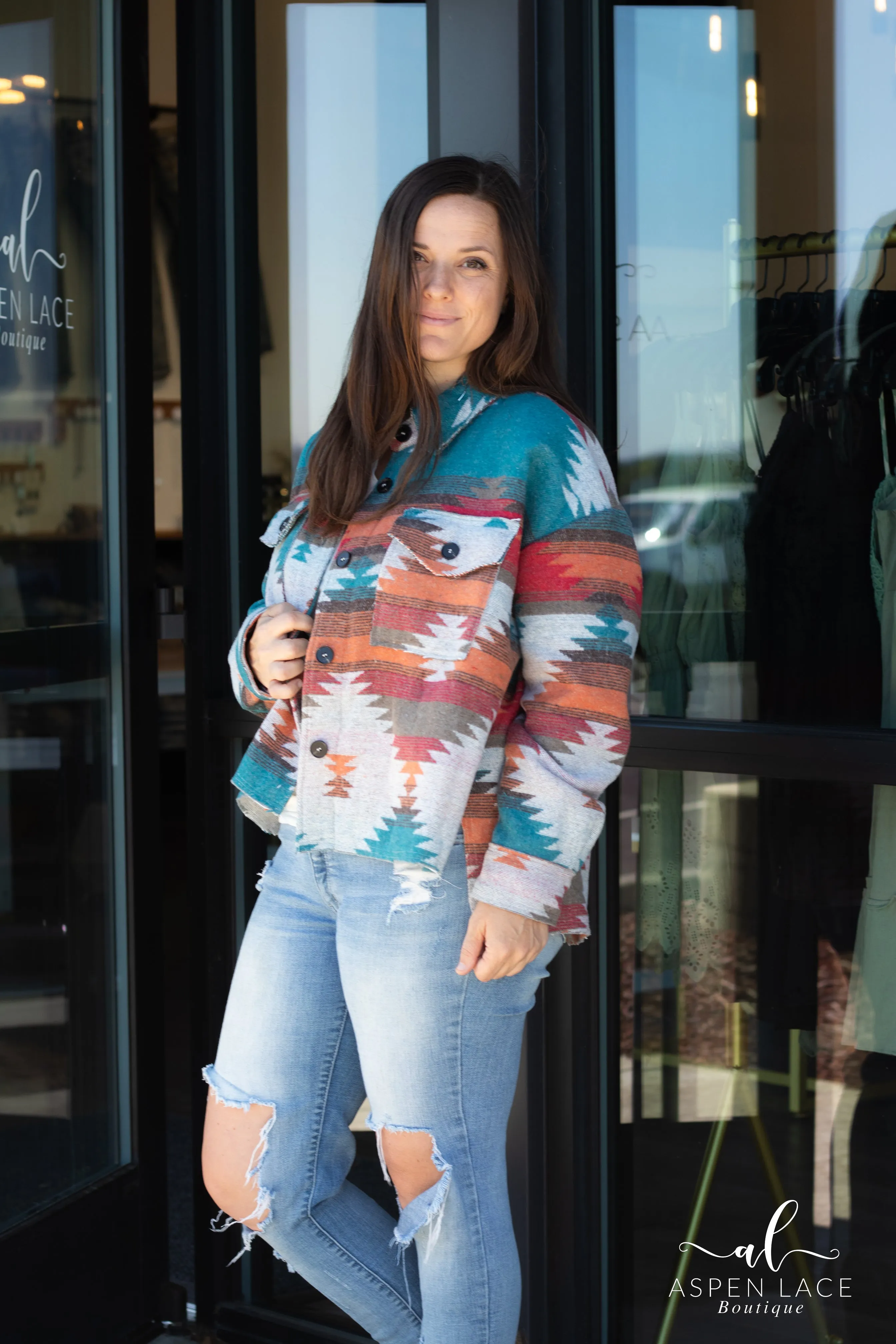 Teagan Aztec Shacket (Turquoise)