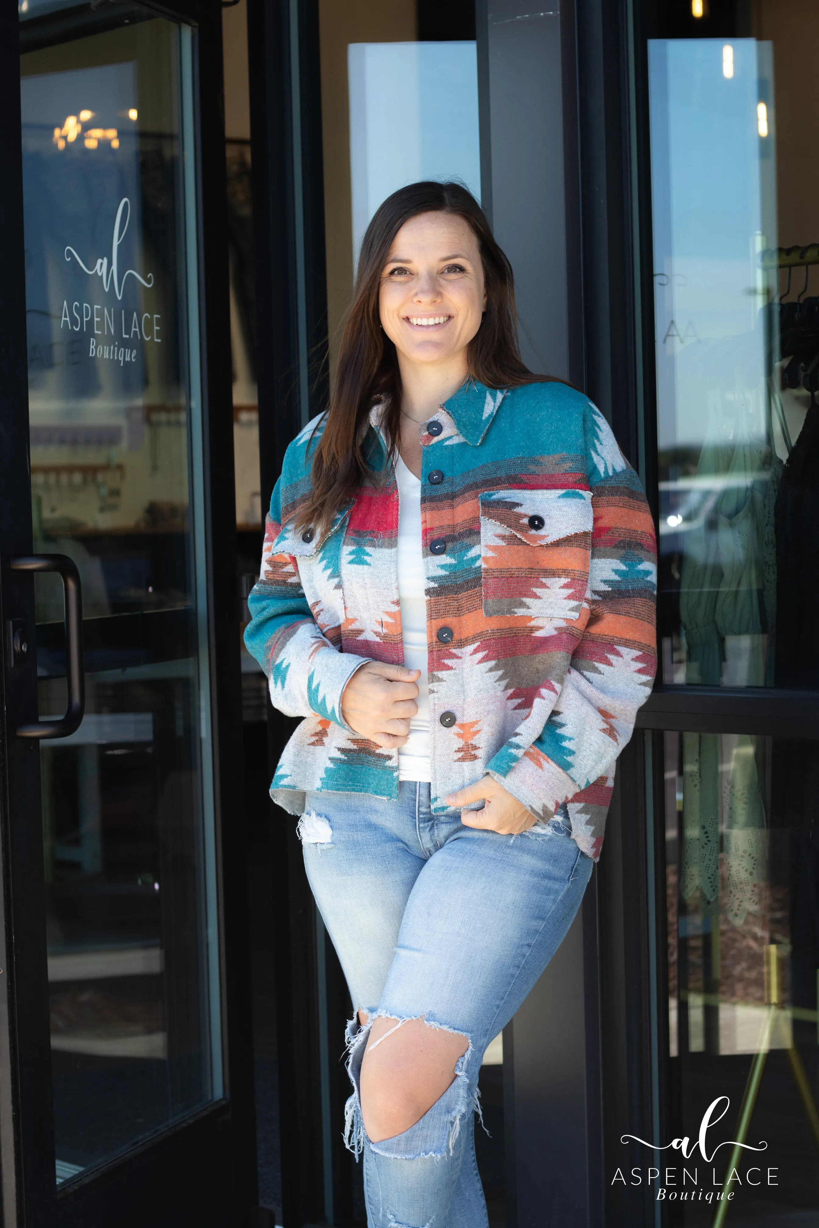 Teagan Aztec Shacket (Turquoise)