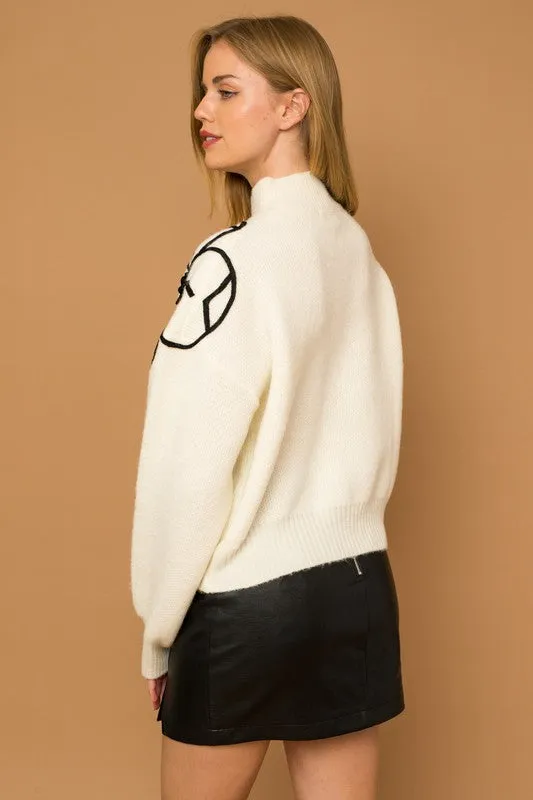 TEEK - Flower Embroidery Mock Neck Sweater