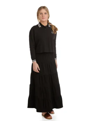 Teens Black Jersey Tiered Maxi Skirt