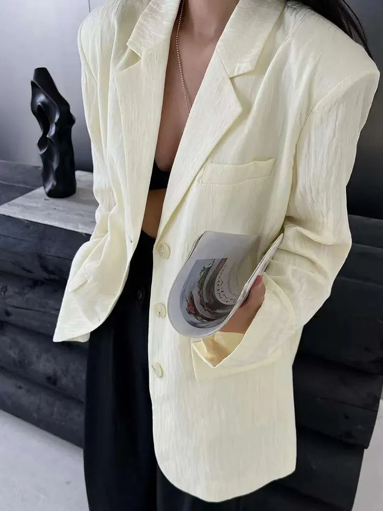 Temperament Solid Blazers For Women Tailored Collar Long Sleeve Patchwork Pockets Loose Blazer Female Fashion