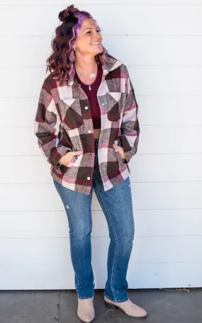 The Falling for You Plaid Oversized Jacket ( TAN BROWN) - Final Sale