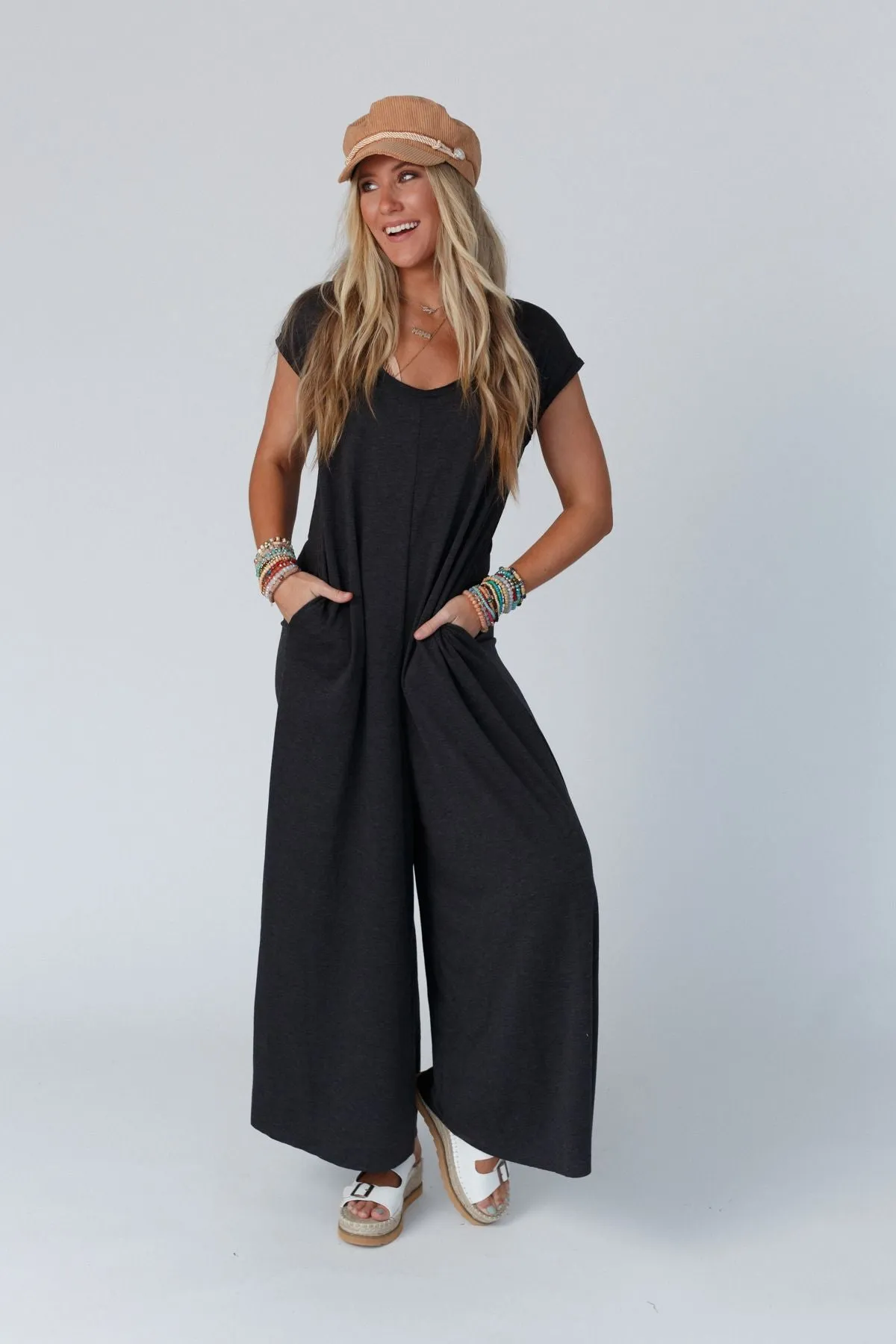 The Nest Daphne Scoop Neck Jumpsuit - Charcoal