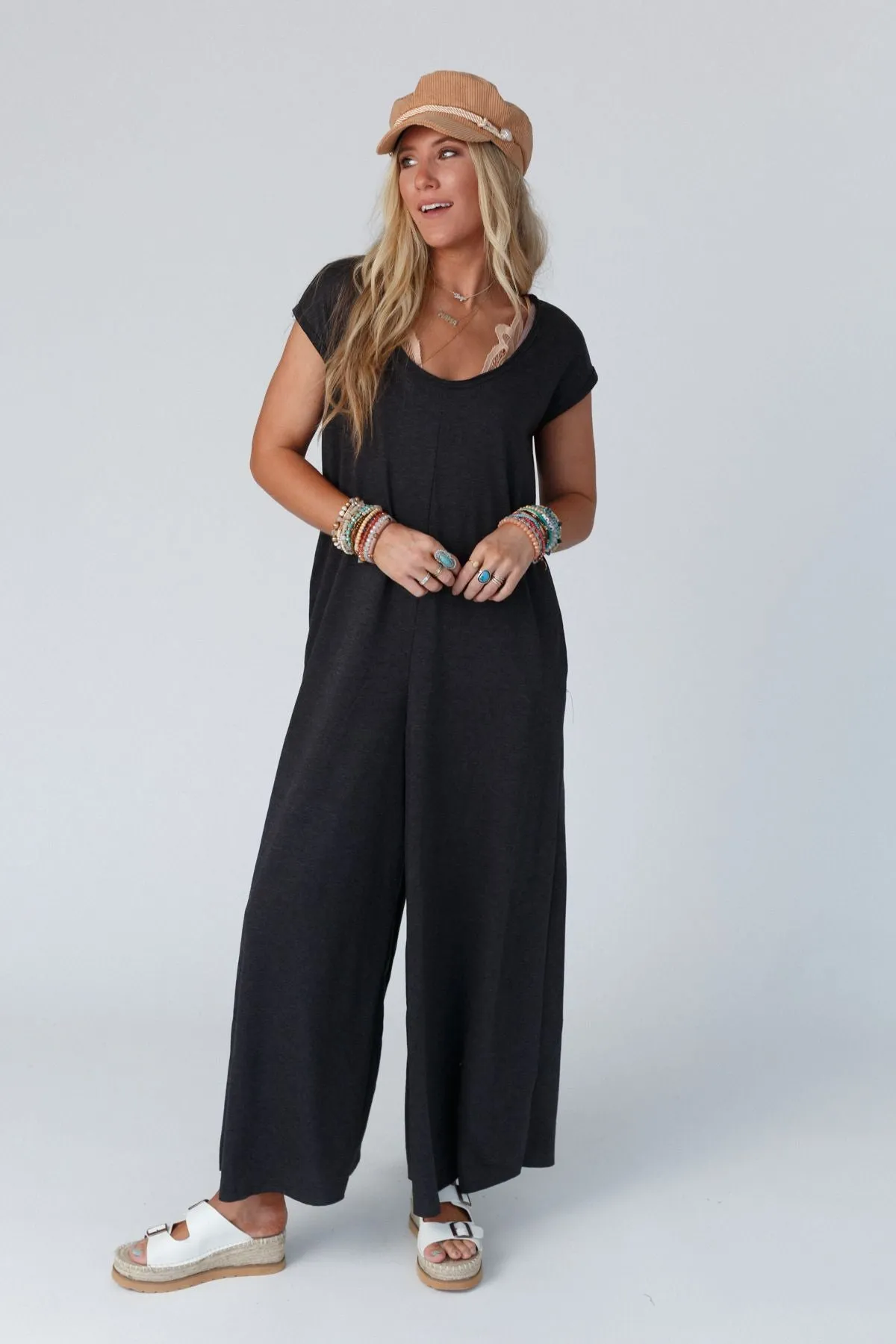 The Nest Daphne Scoop Neck Jumpsuit - Charcoal