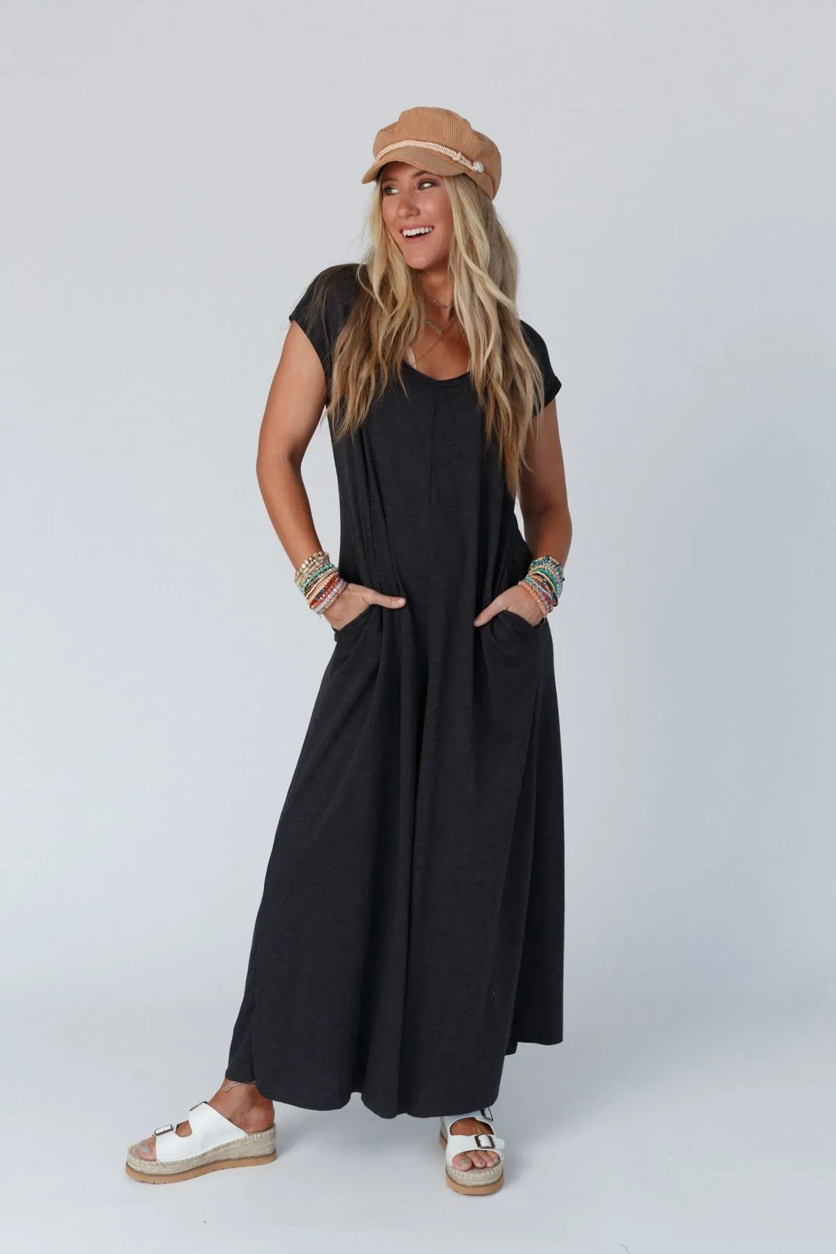 The Nest Daphne Scoop Neck Jumpsuit - Charcoal