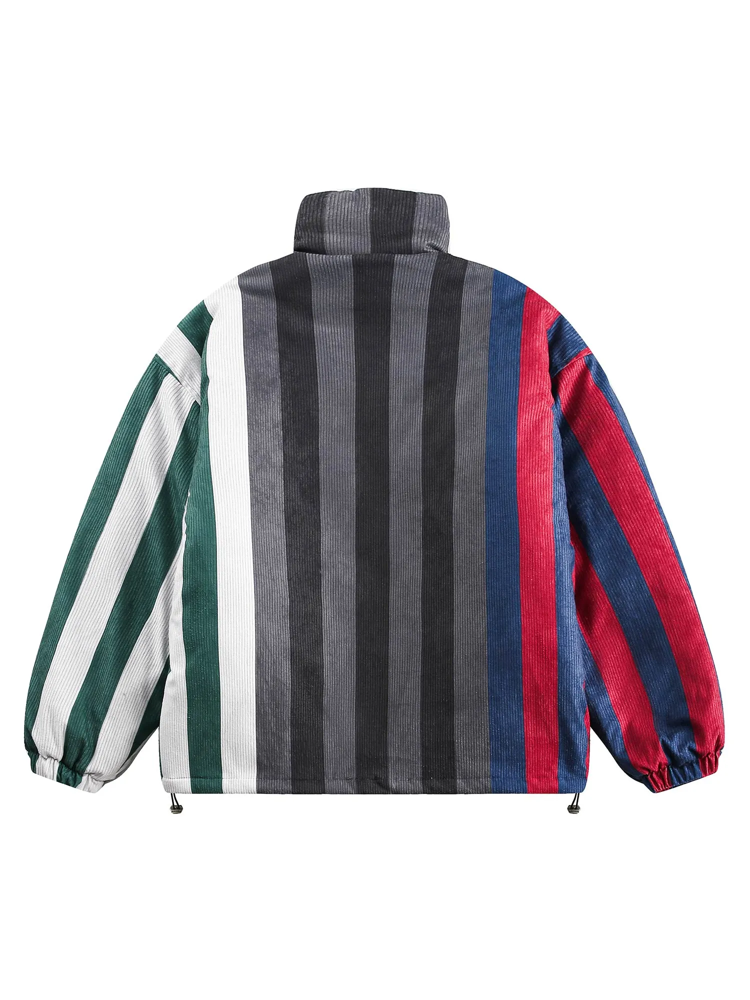 Thesupermade Corduroy Striped Patched Contrast Cotton Coat